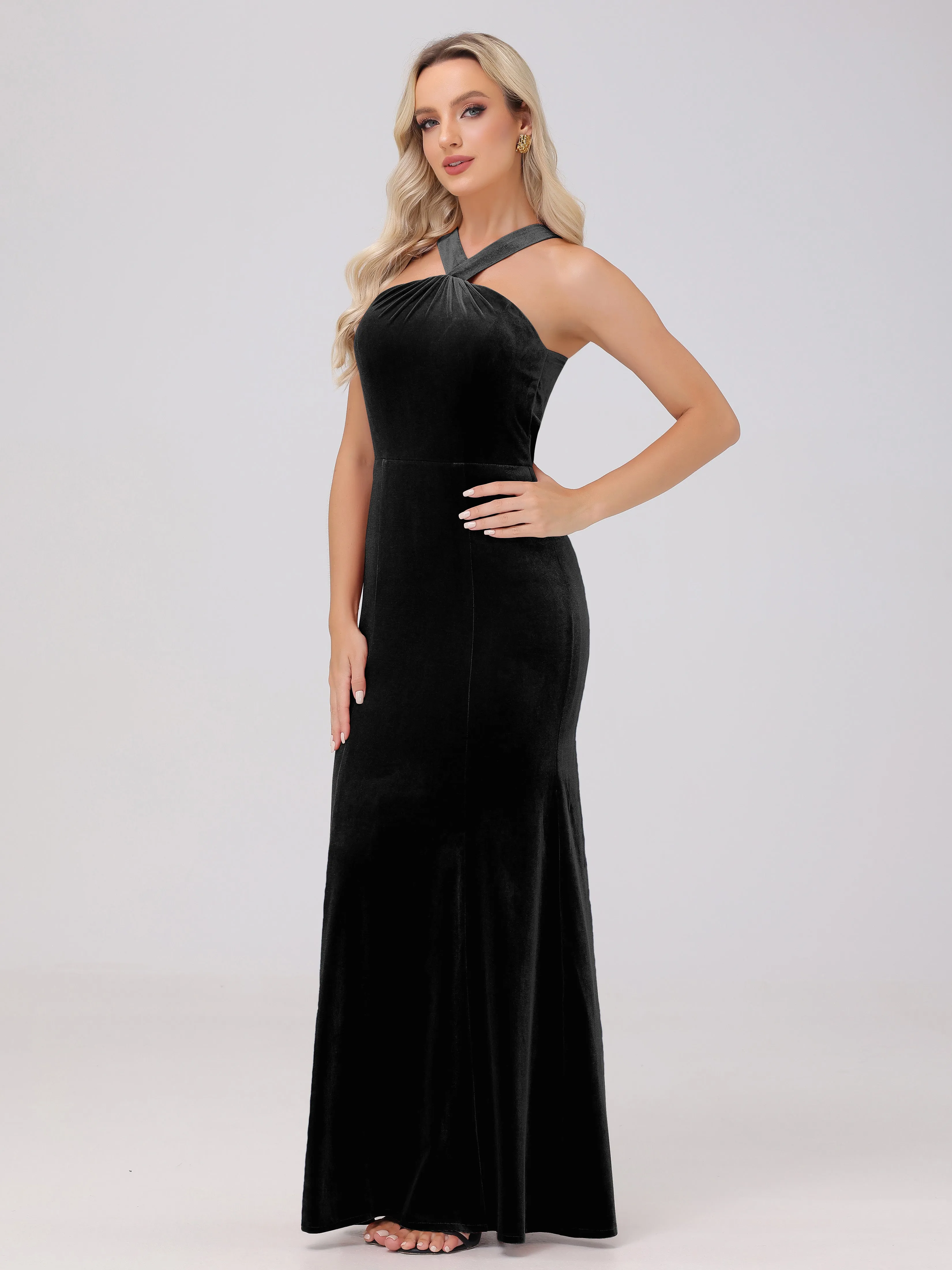 Sheath/Column Sleeveless Long Velvet Bridesmaid Dresses