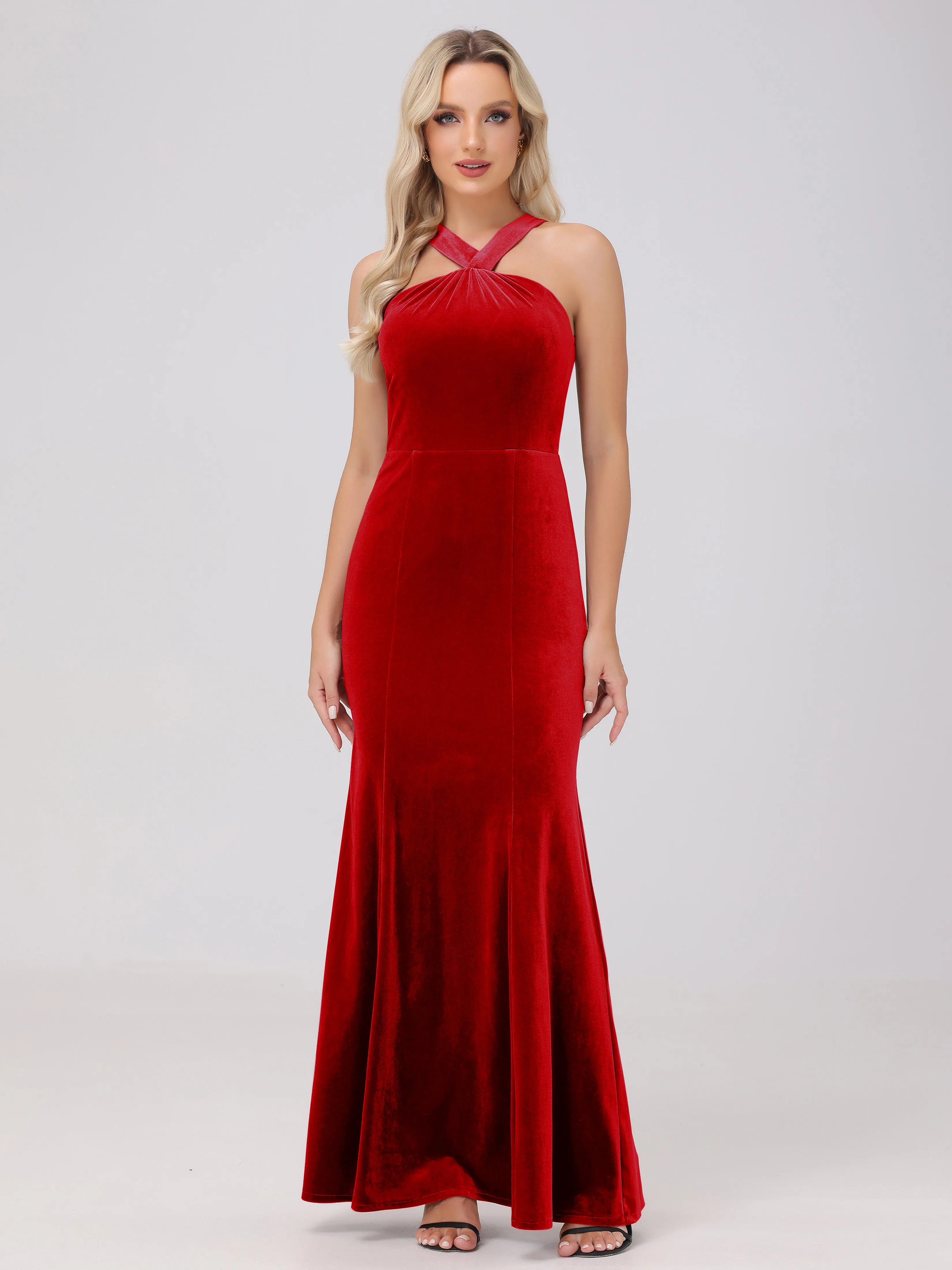 Sheath/Column Sleeveless Long Velvet Bridesmaid Dresses