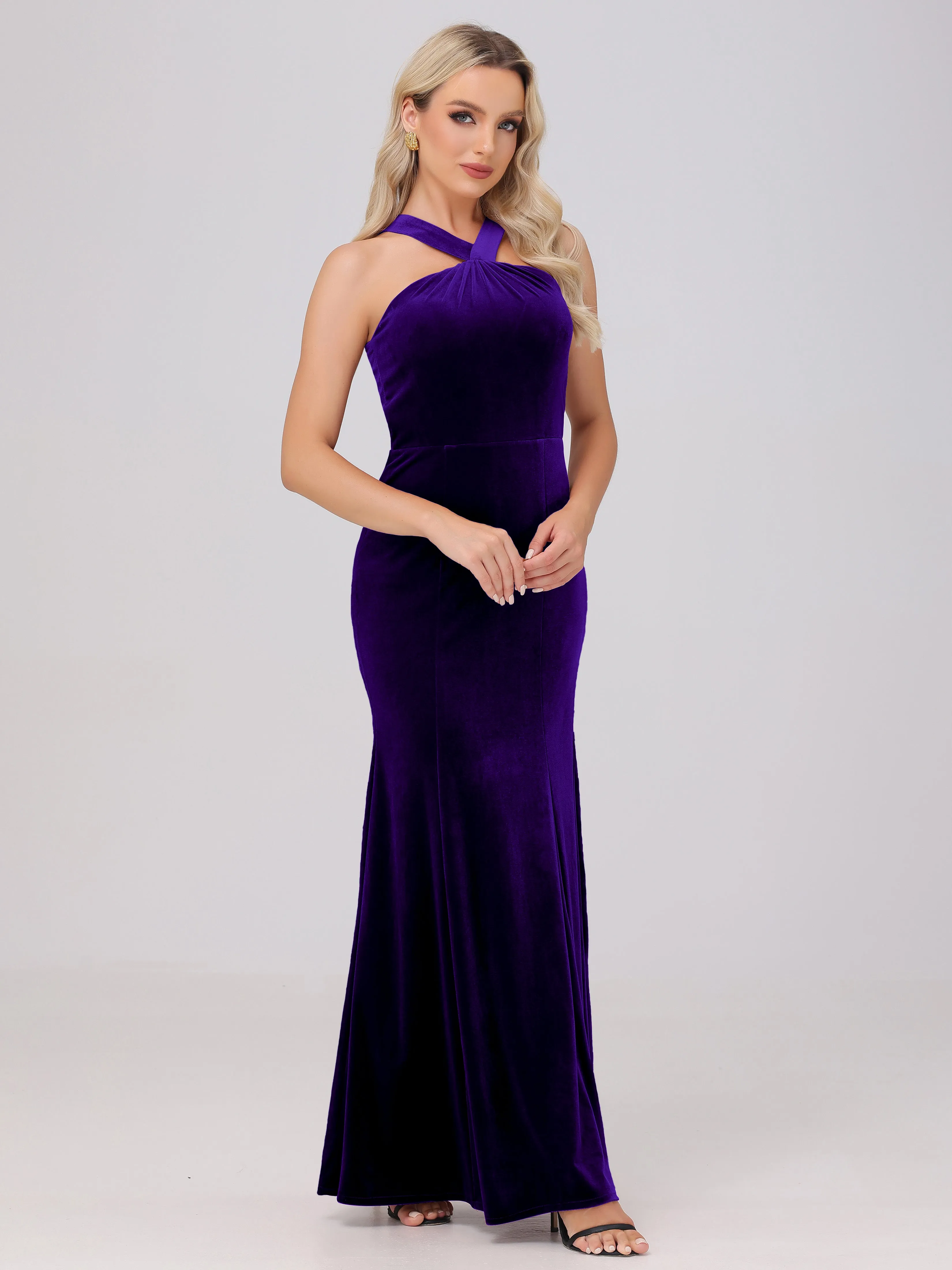 Sheath/Column Sleeveless Long Velvet Bridesmaid Dresses