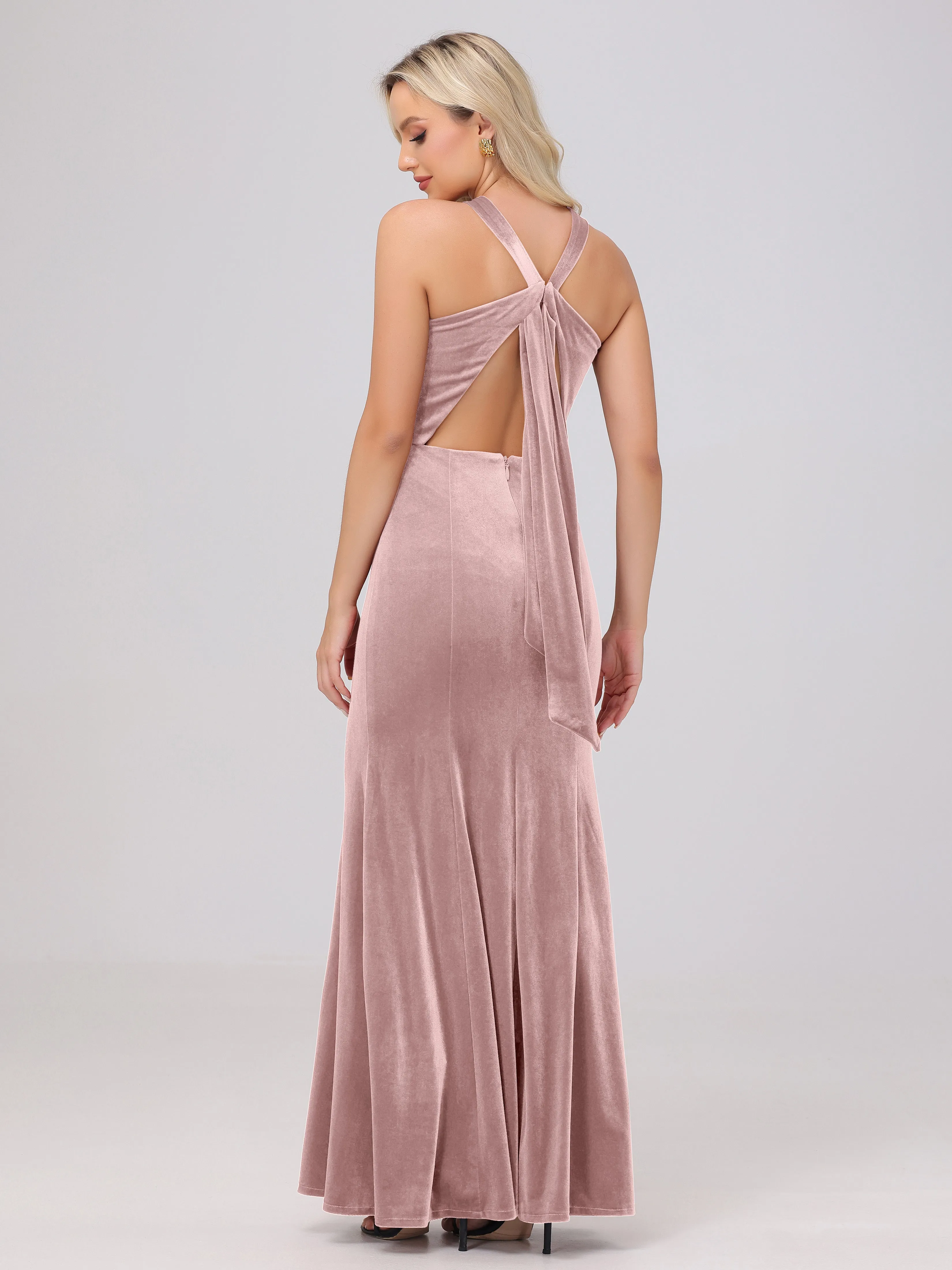 Sheath/Column Sleeveless Long Velvet Bridesmaid Dresses