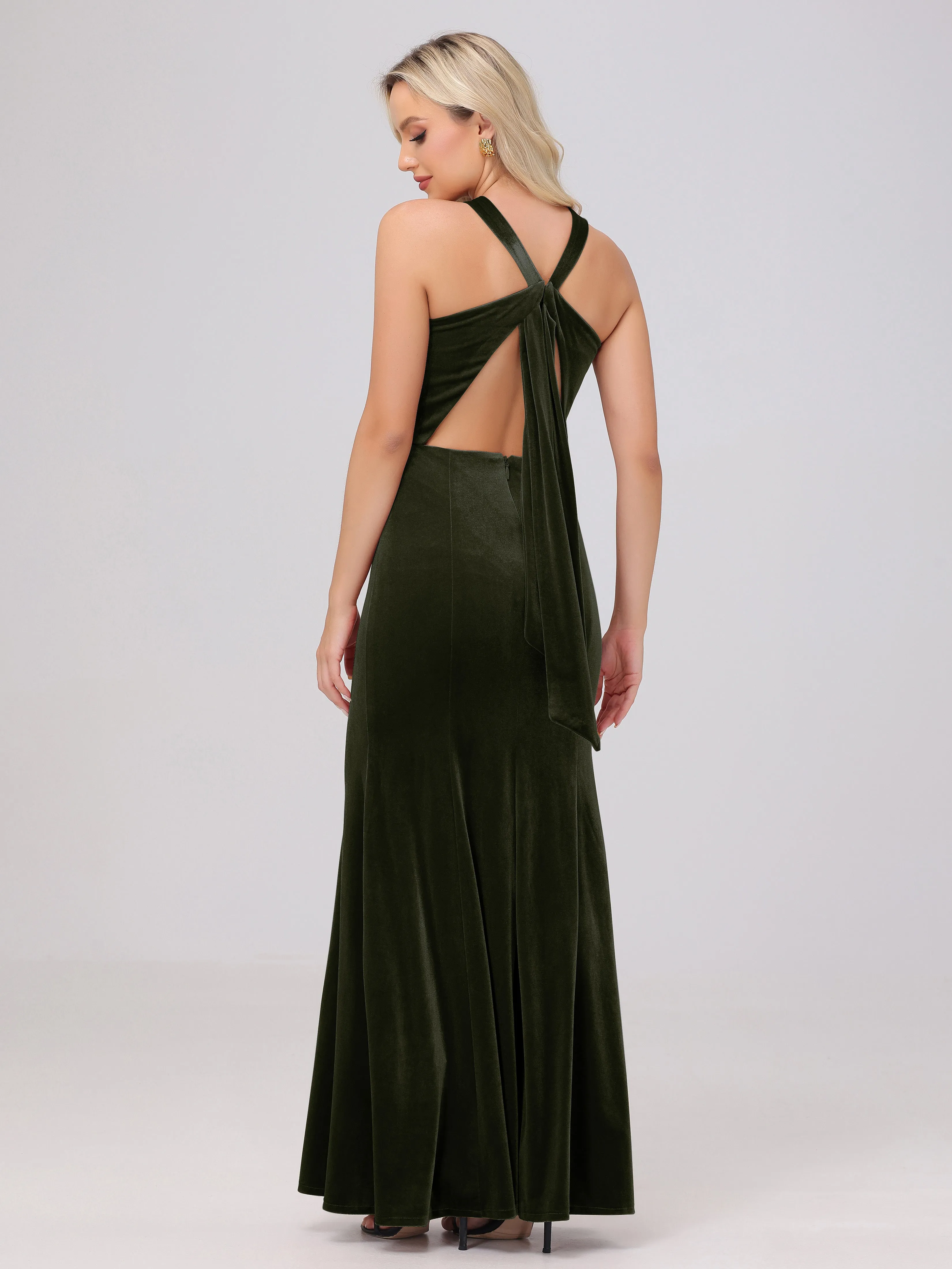 Sheath/Column Sleeveless Long Velvet Bridesmaid Dresses