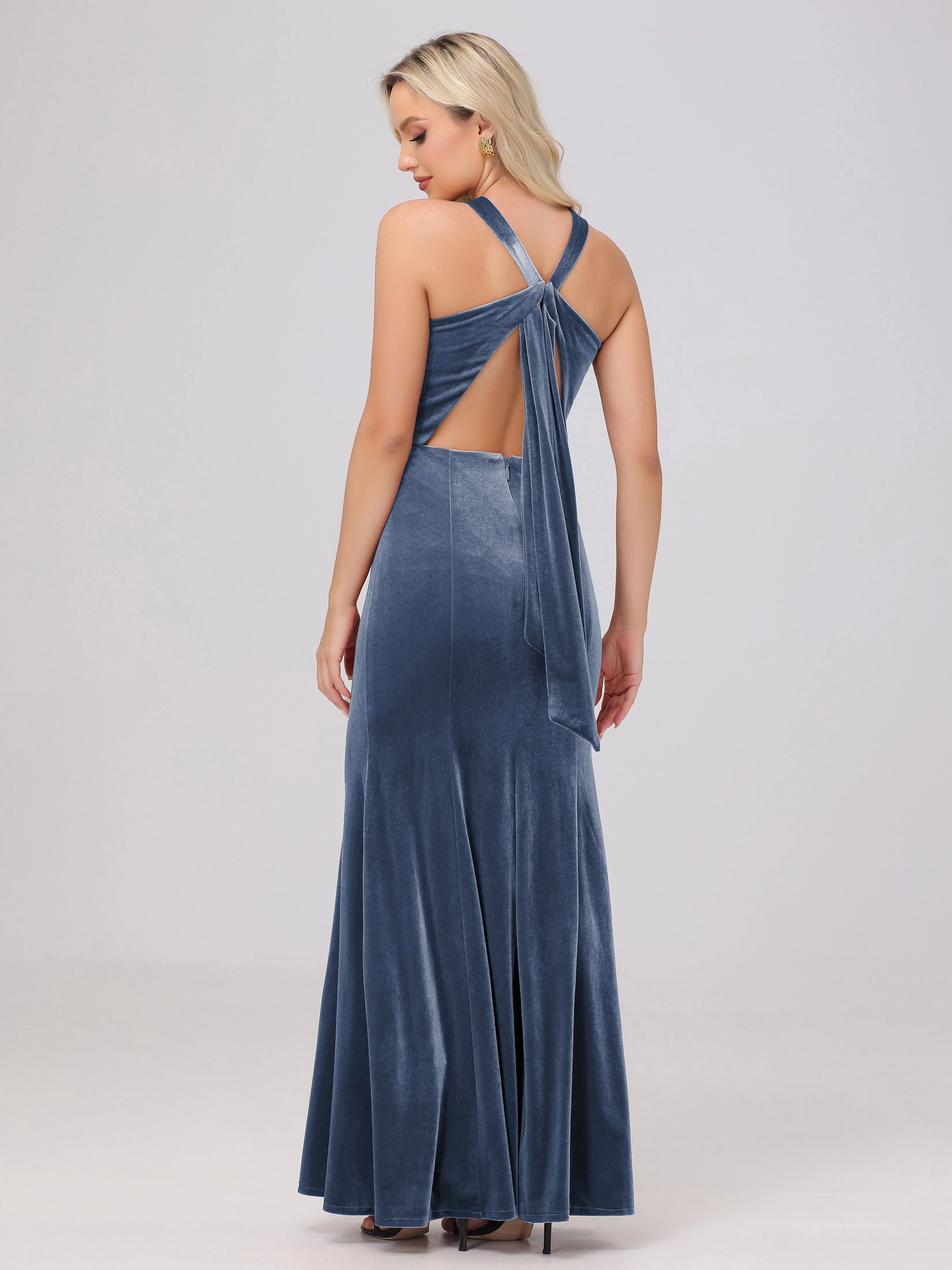 Sheath/Column Sleeveless Long Velvet Bridesmaid Dresses