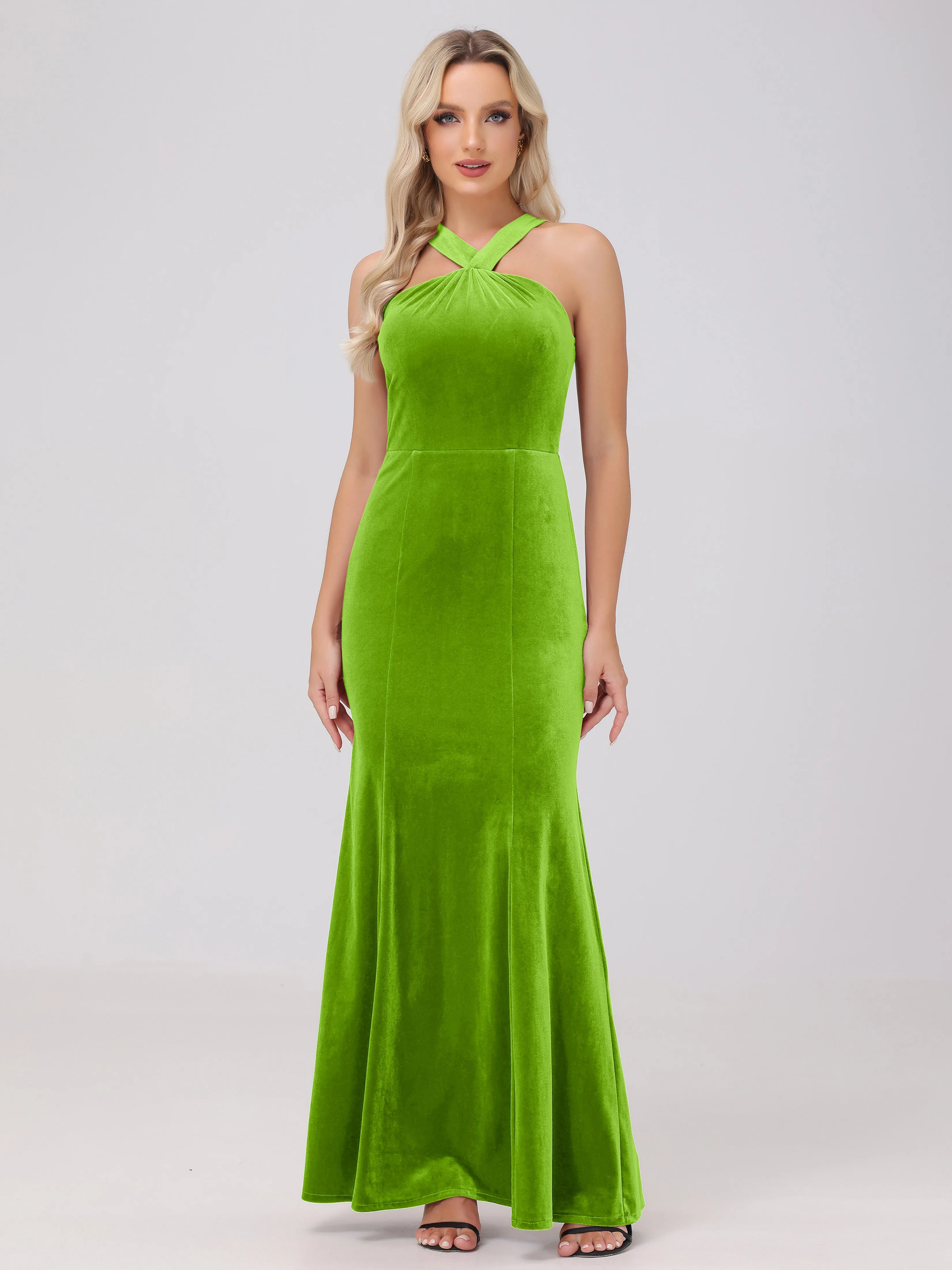 Sheath/Column Sleeveless Long Velvet Bridesmaid Dresses