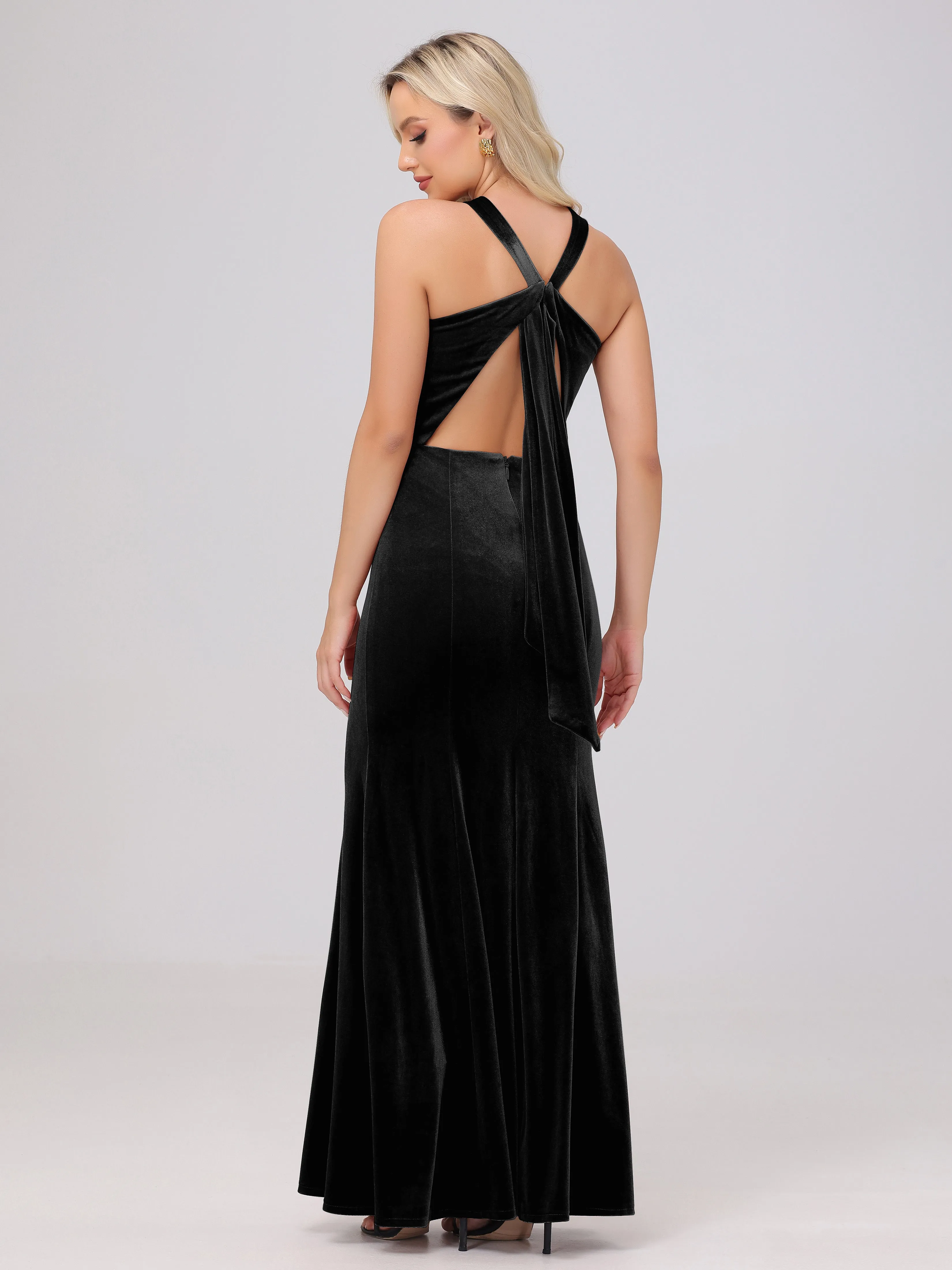 Sheath/Column Sleeveless Long Velvet Bridesmaid Dresses