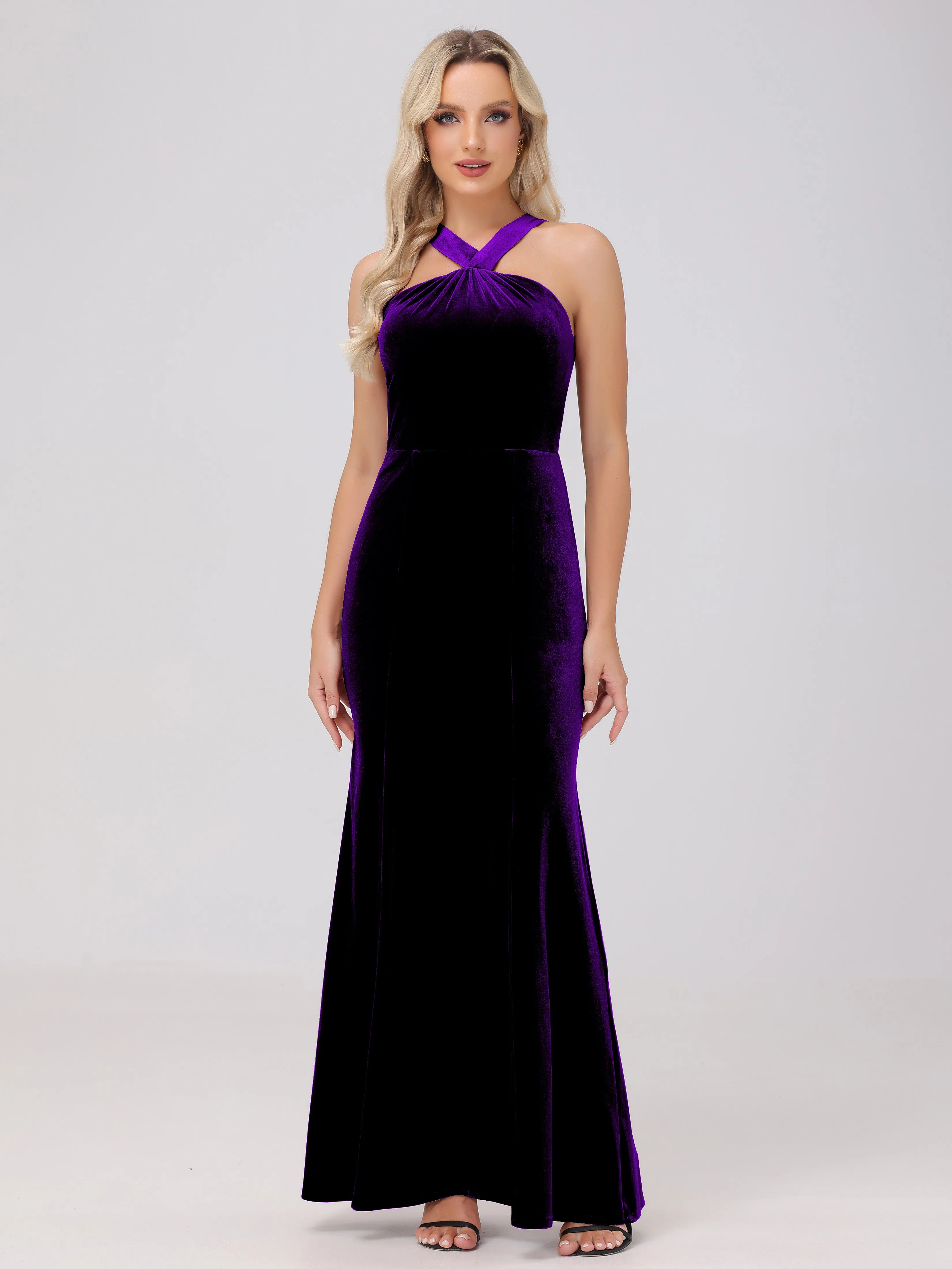 Sheath/Column Sleeveless Long Velvet Bridesmaid Dresses