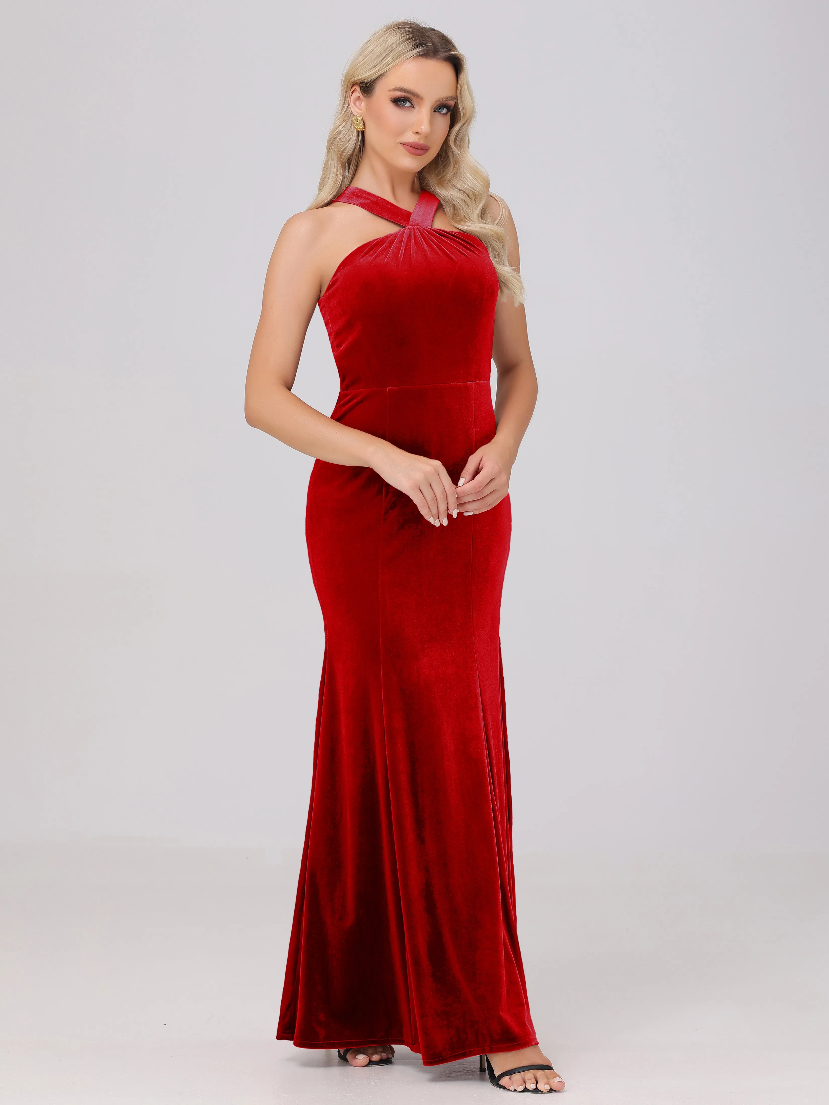 Sheath/Column Sleeveless Long Velvet Bridesmaid Dresses