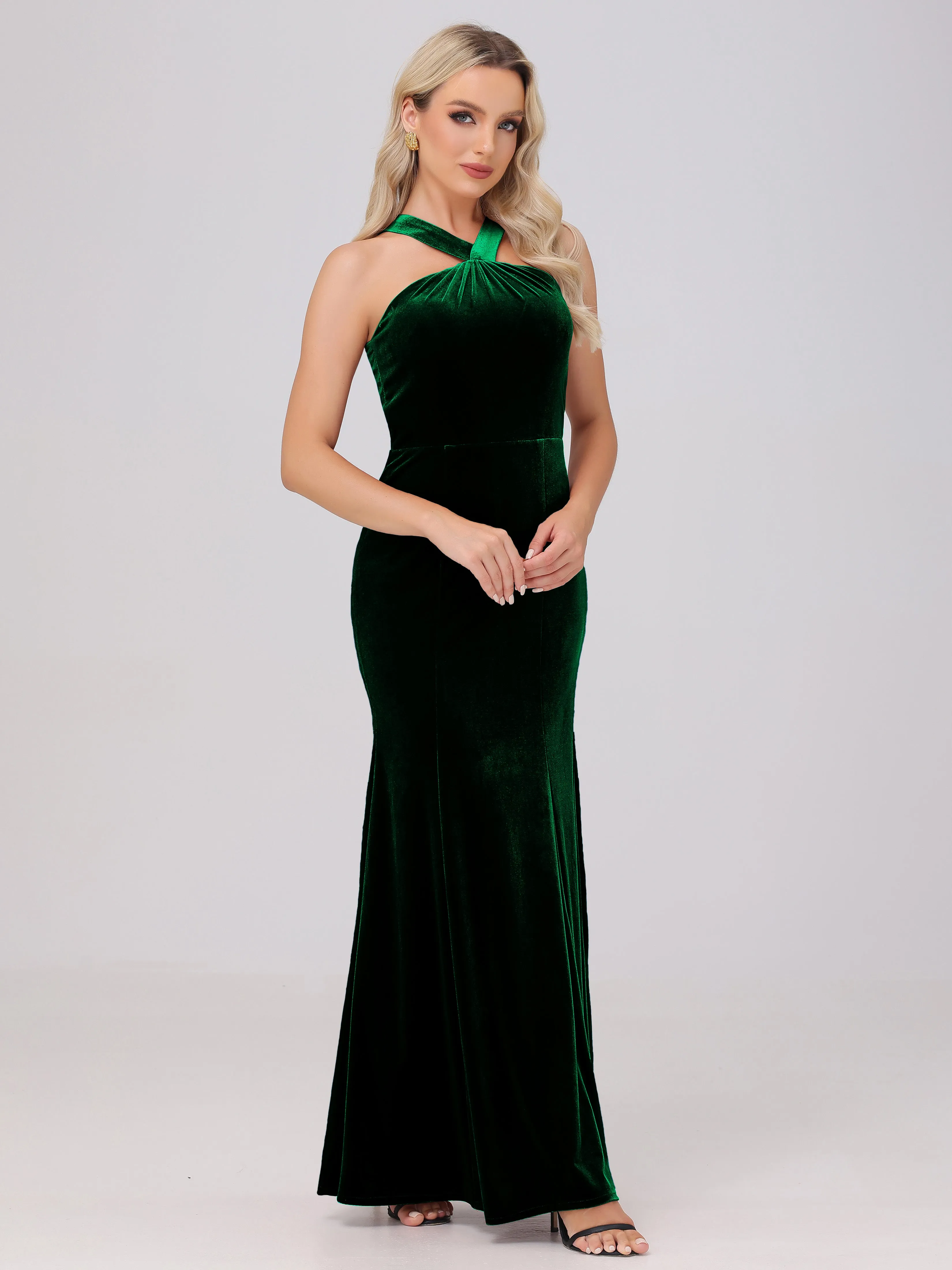 Sheath/Column Sleeveless Long Velvet Bridesmaid Dresses
