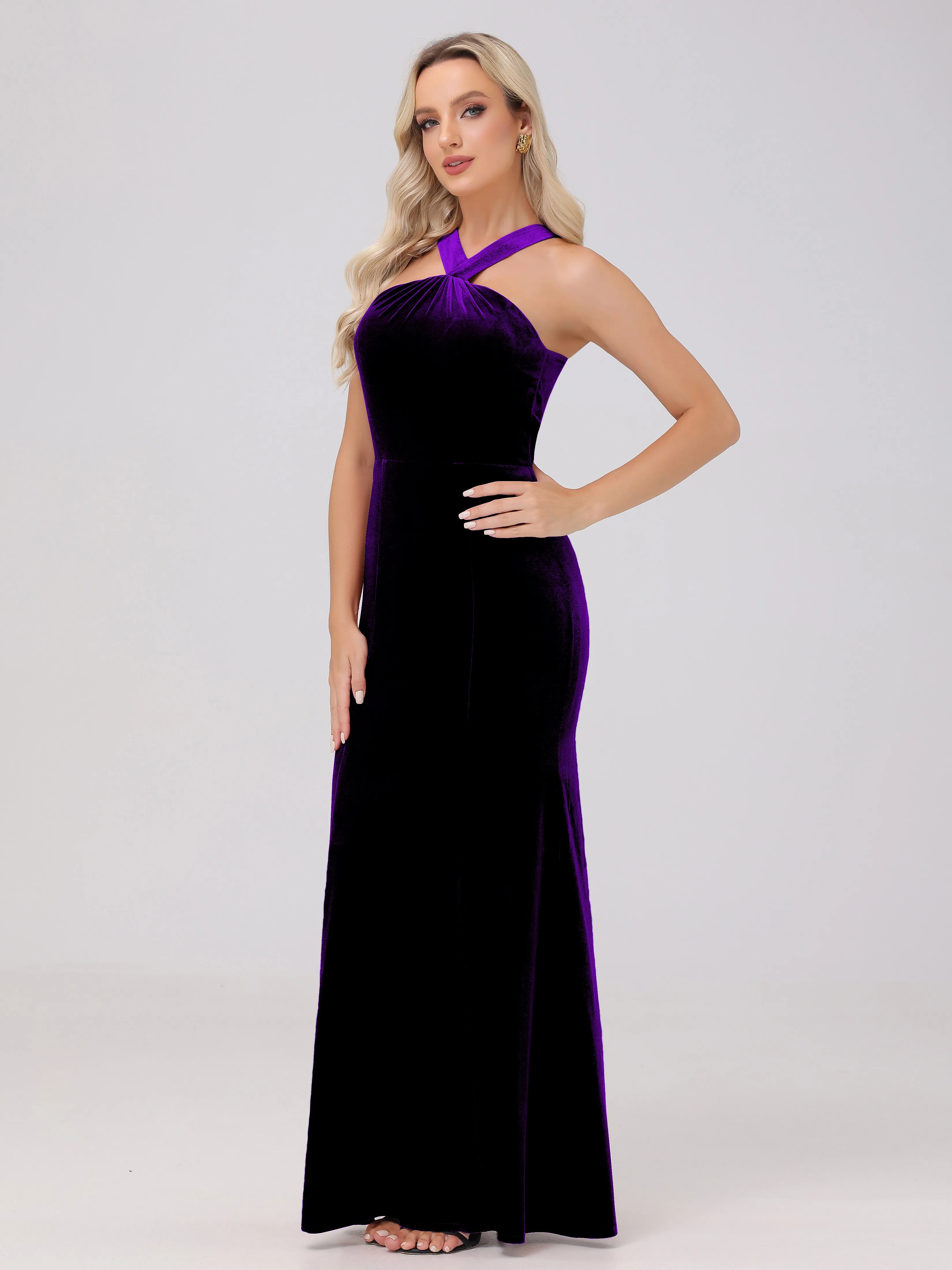 Sheath/Column Sleeveless Long Velvet Bridesmaid Dresses