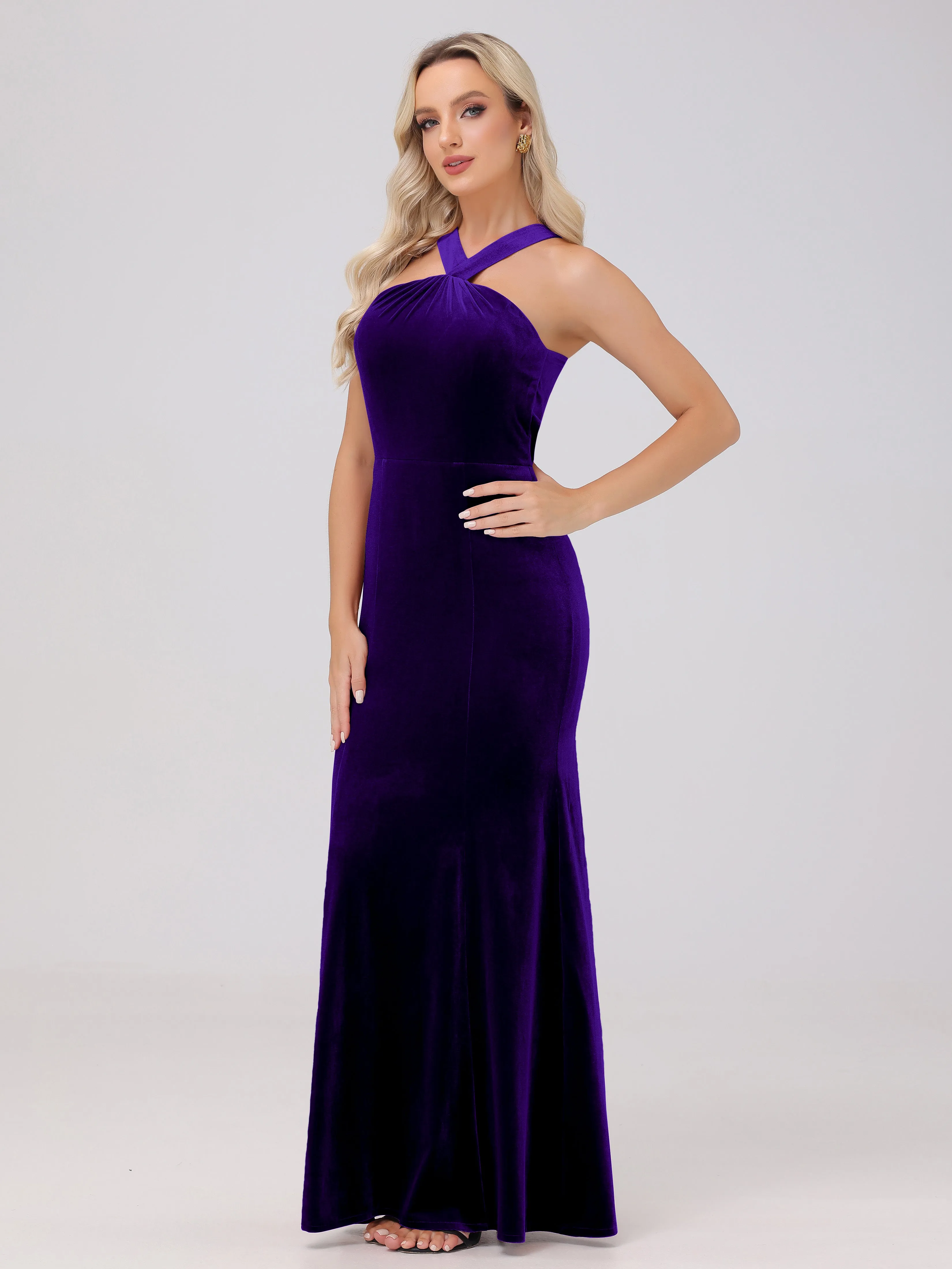 Sheath/Column Sleeveless Long Velvet Bridesmaid Dresses