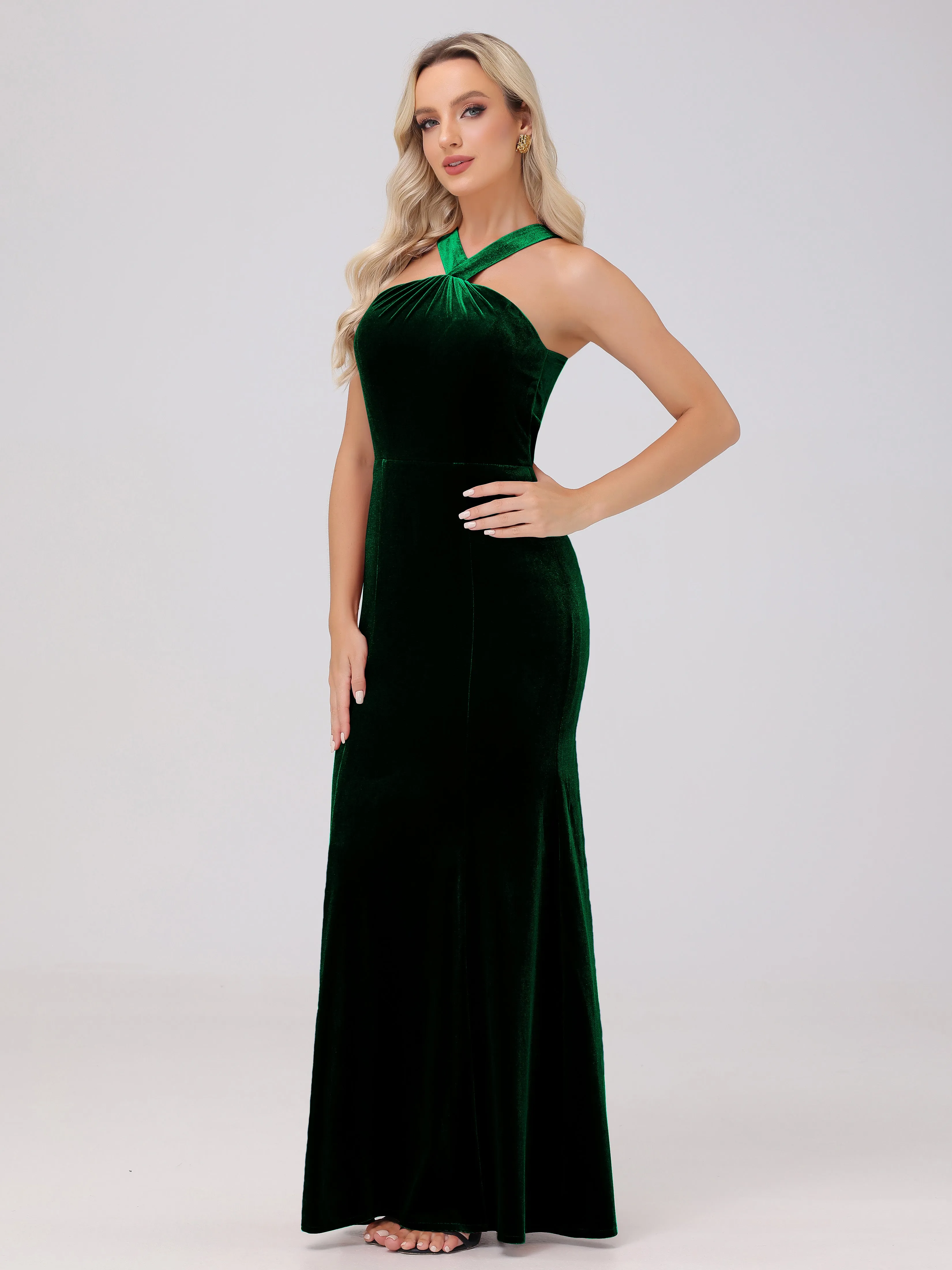Sheath/Column Sleeveless Long Velvet Bridesmaid Dresses
