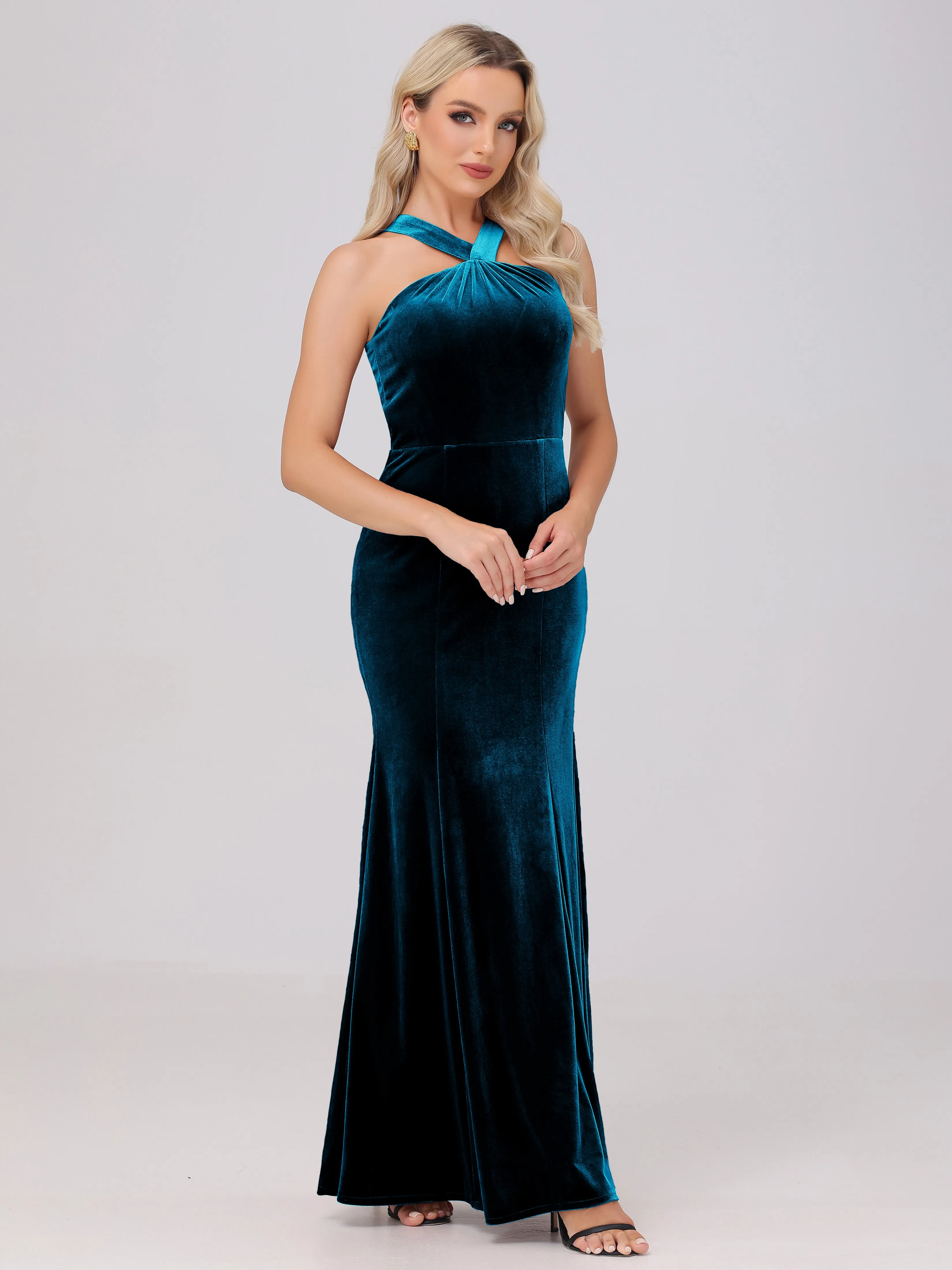 Sheath/Column Sleeveless Long Velvet Bridesmaid Dresses