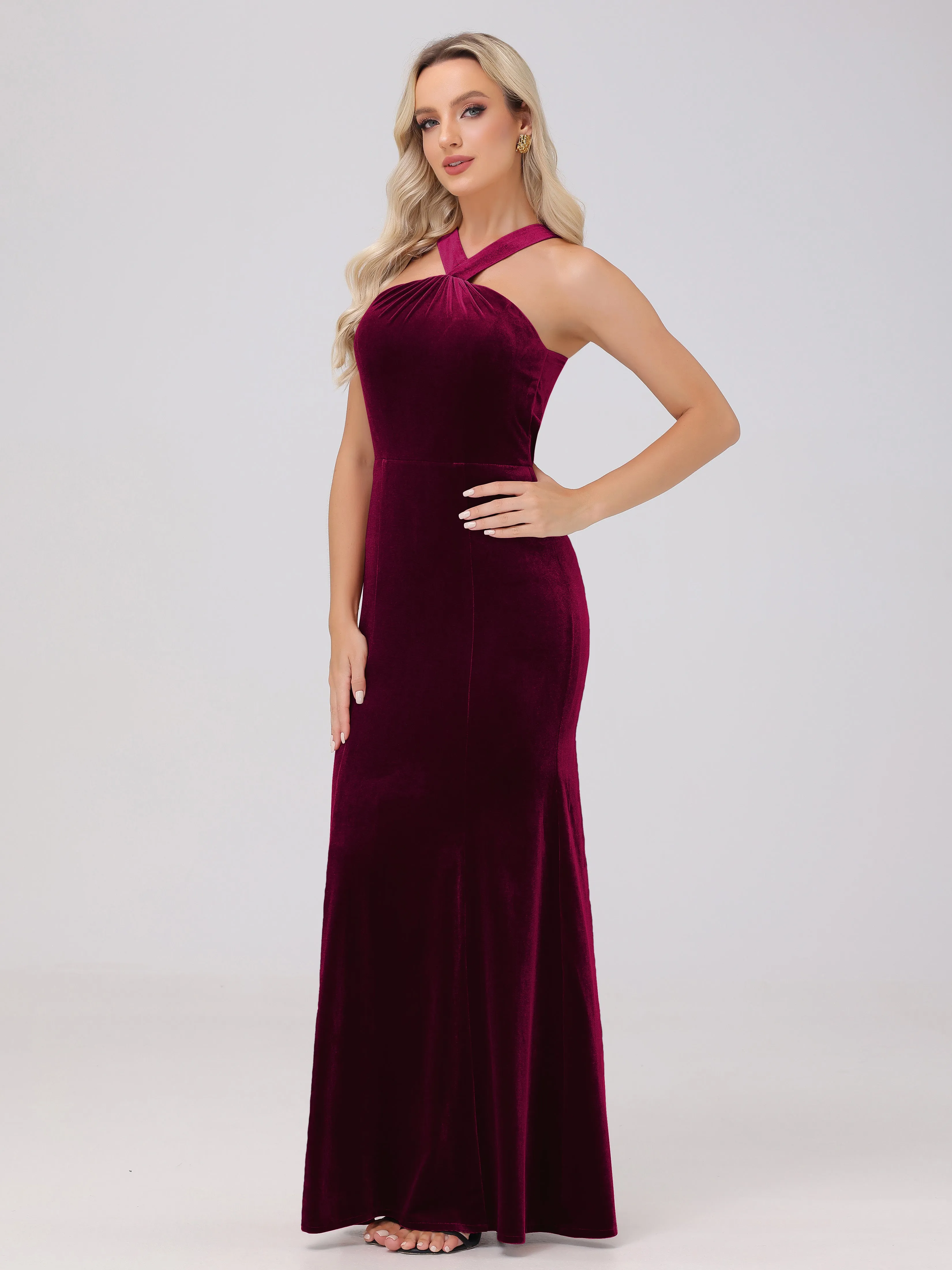 Sheath/Column Sleeveless Long Velvet Bridesmaid Dresses