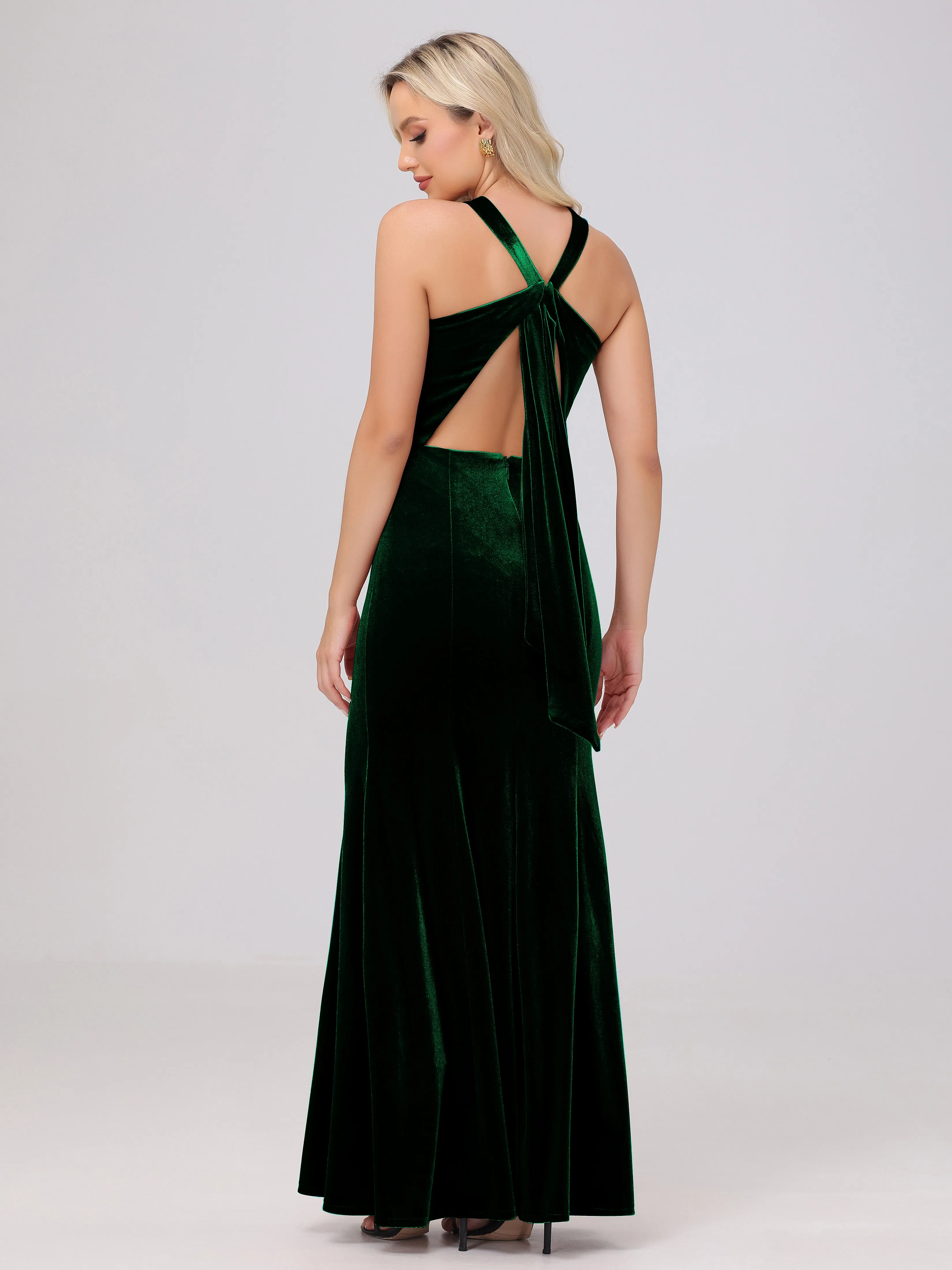 Sheath/Column Sleeveless Long Velvet Bridesmaid Dresses