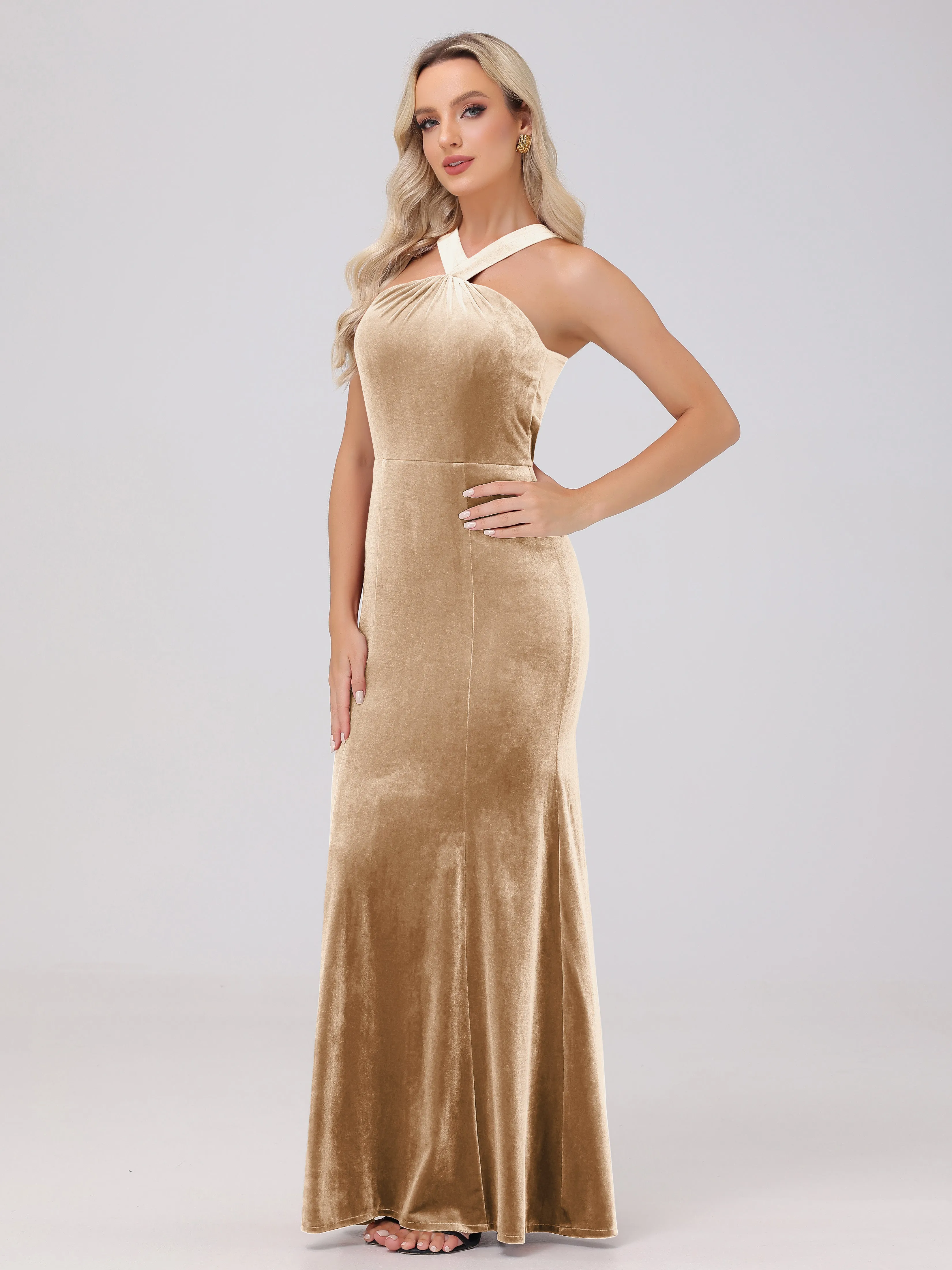 Sheath/Column Sleeveless Long Velvet Bridesmaid Dresses