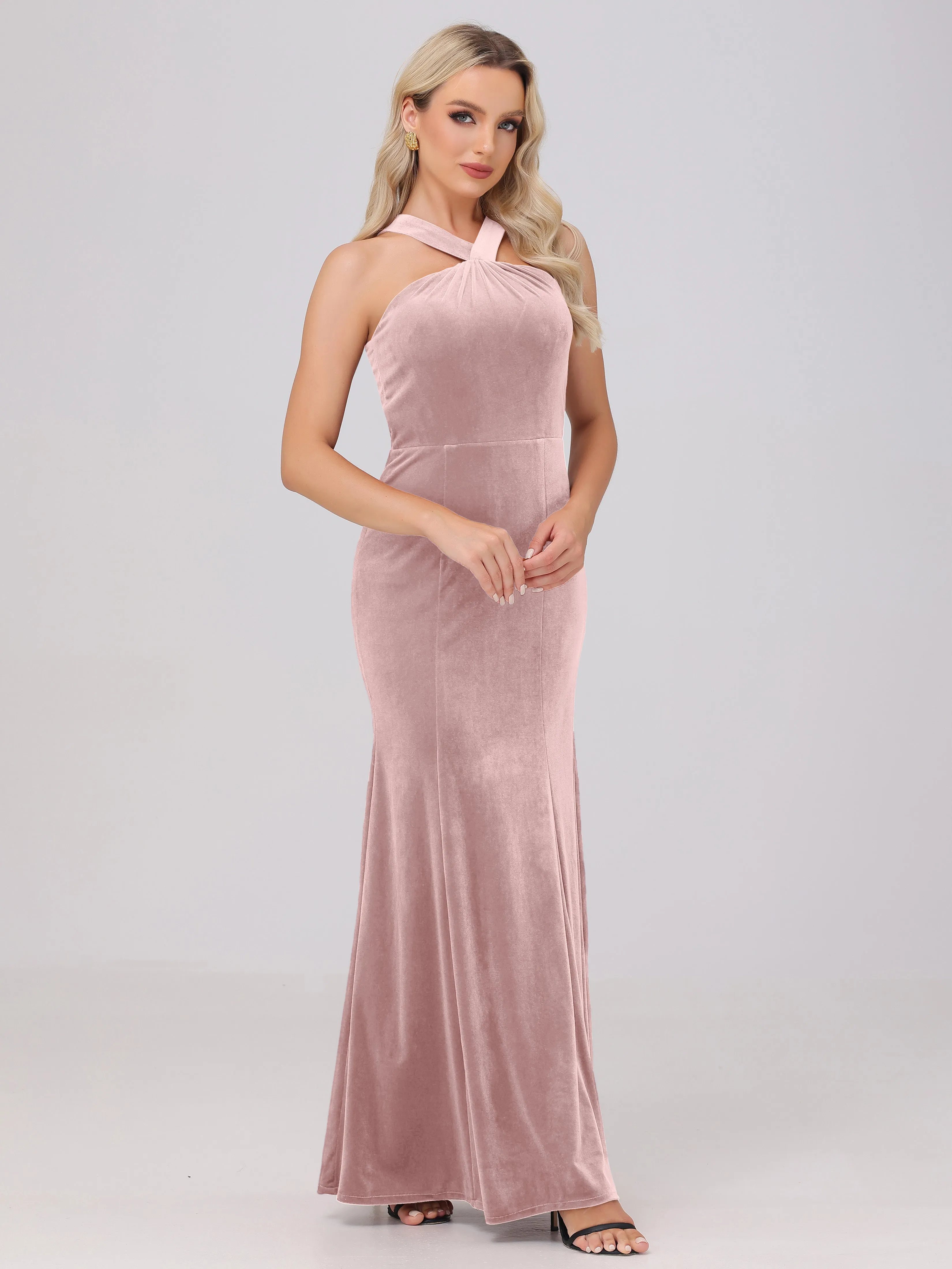Sheath/Column Sleeveless Long Velvet Bridesmaid Dresses