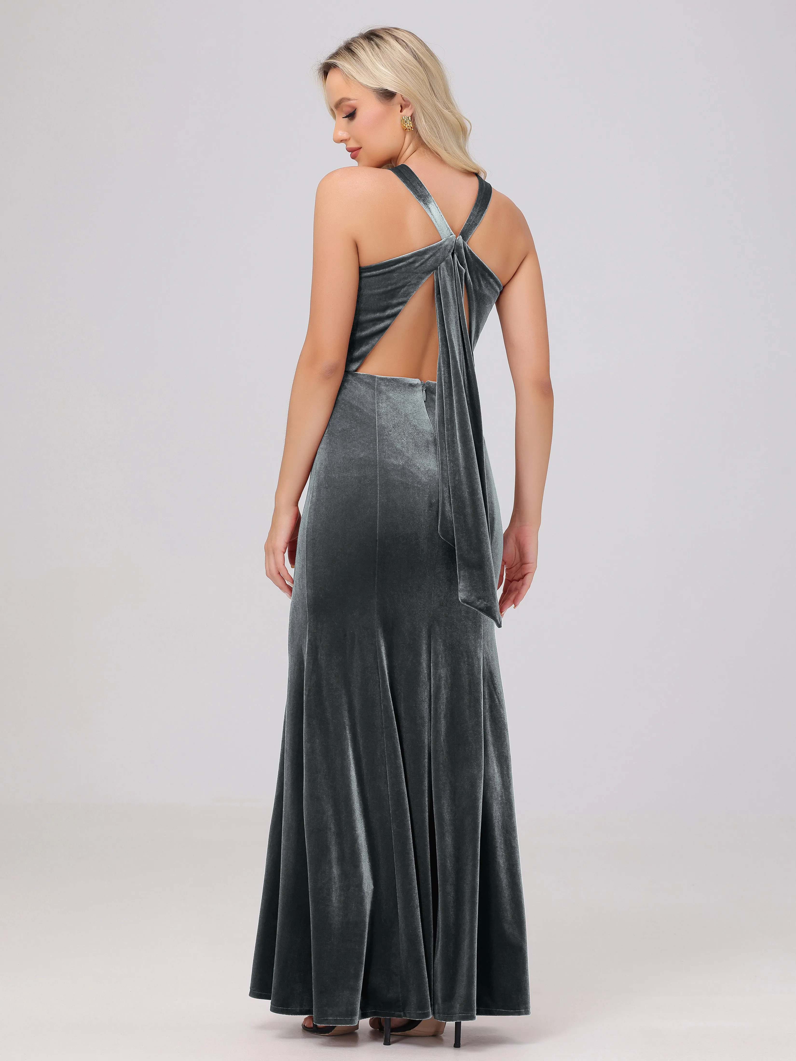 Sheath/Column Sleeveless Long Velvet Bridesmaid Dresses