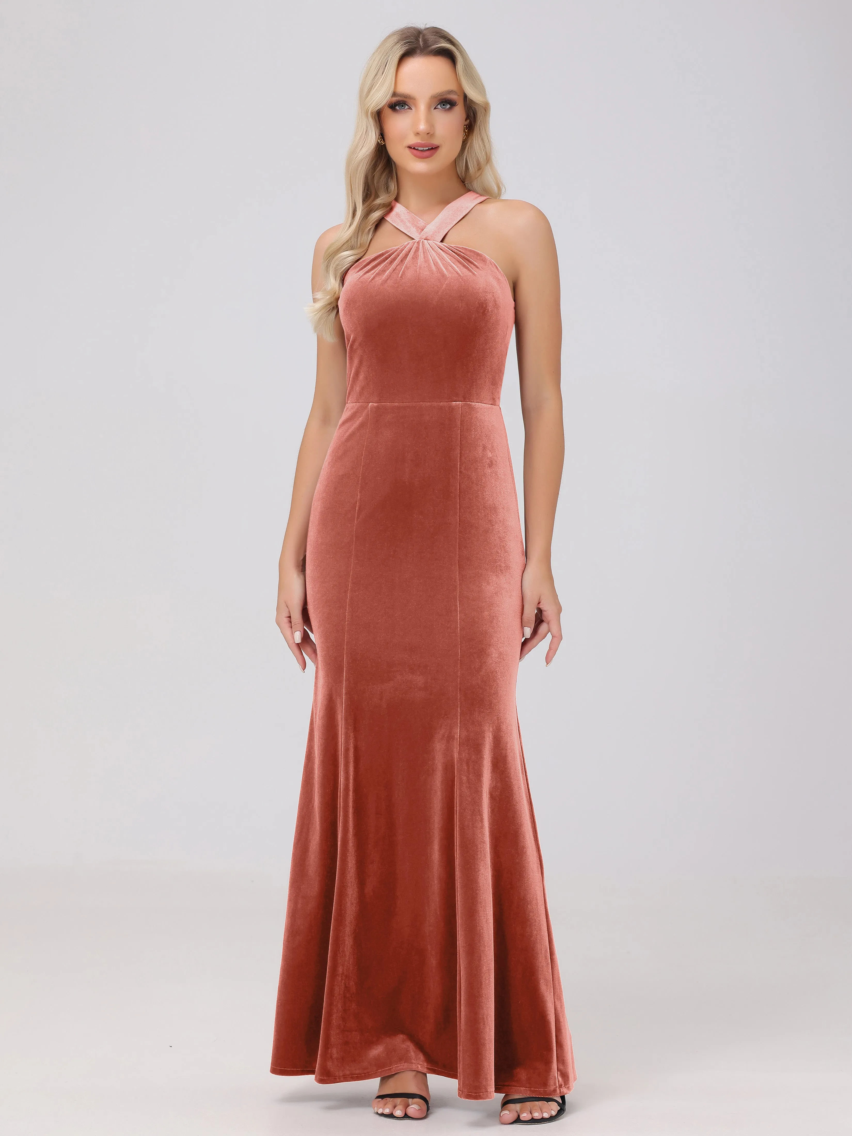 Sheath/Column Sleeveless Long Velvet Bridesmaid Dresses