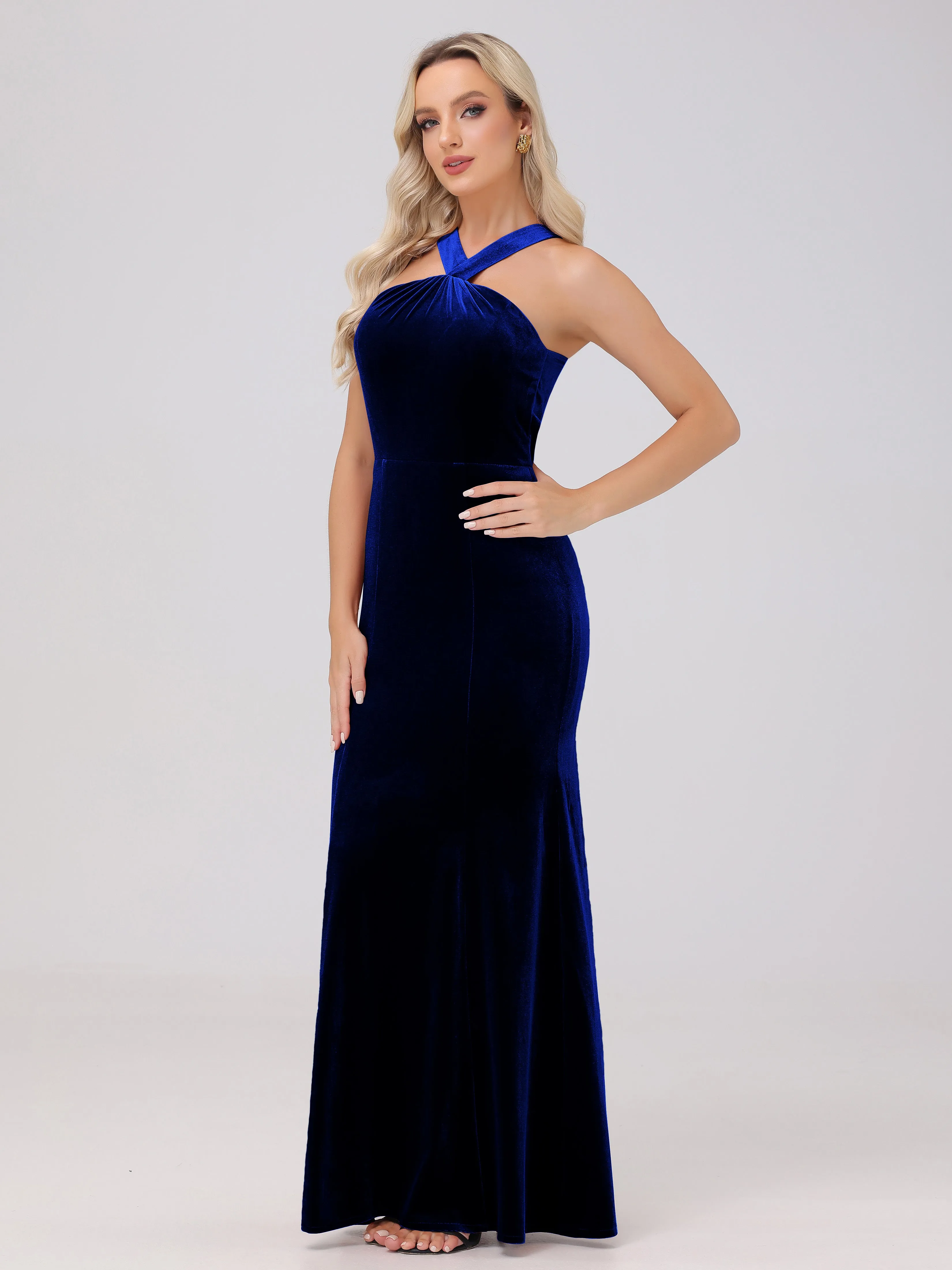 Sheath/Column Sleeveless Long Velvet Bridesmaid Dresses