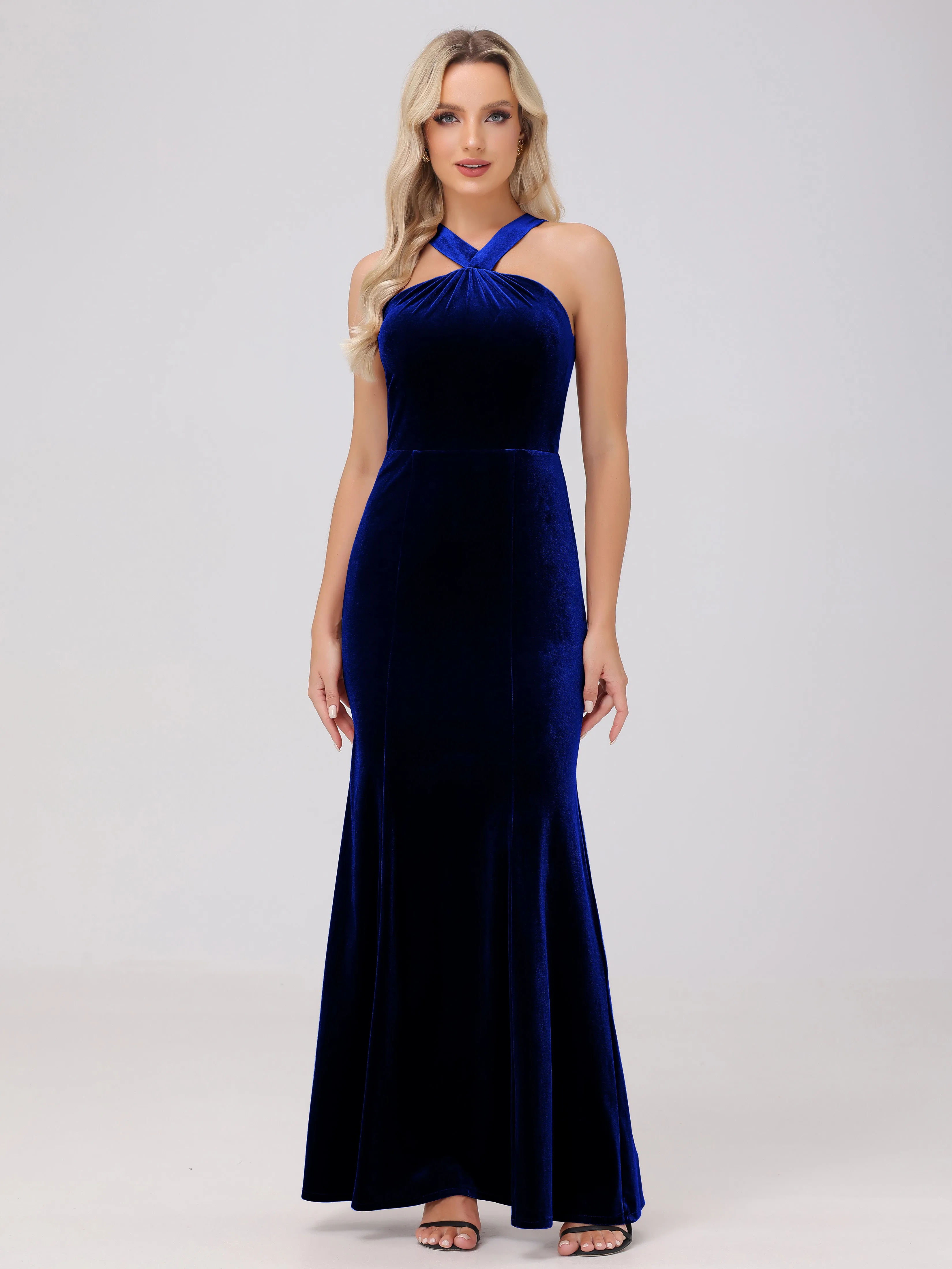 Sheath/Column Sleeveless Long Velvet Bridesmaid Dresses