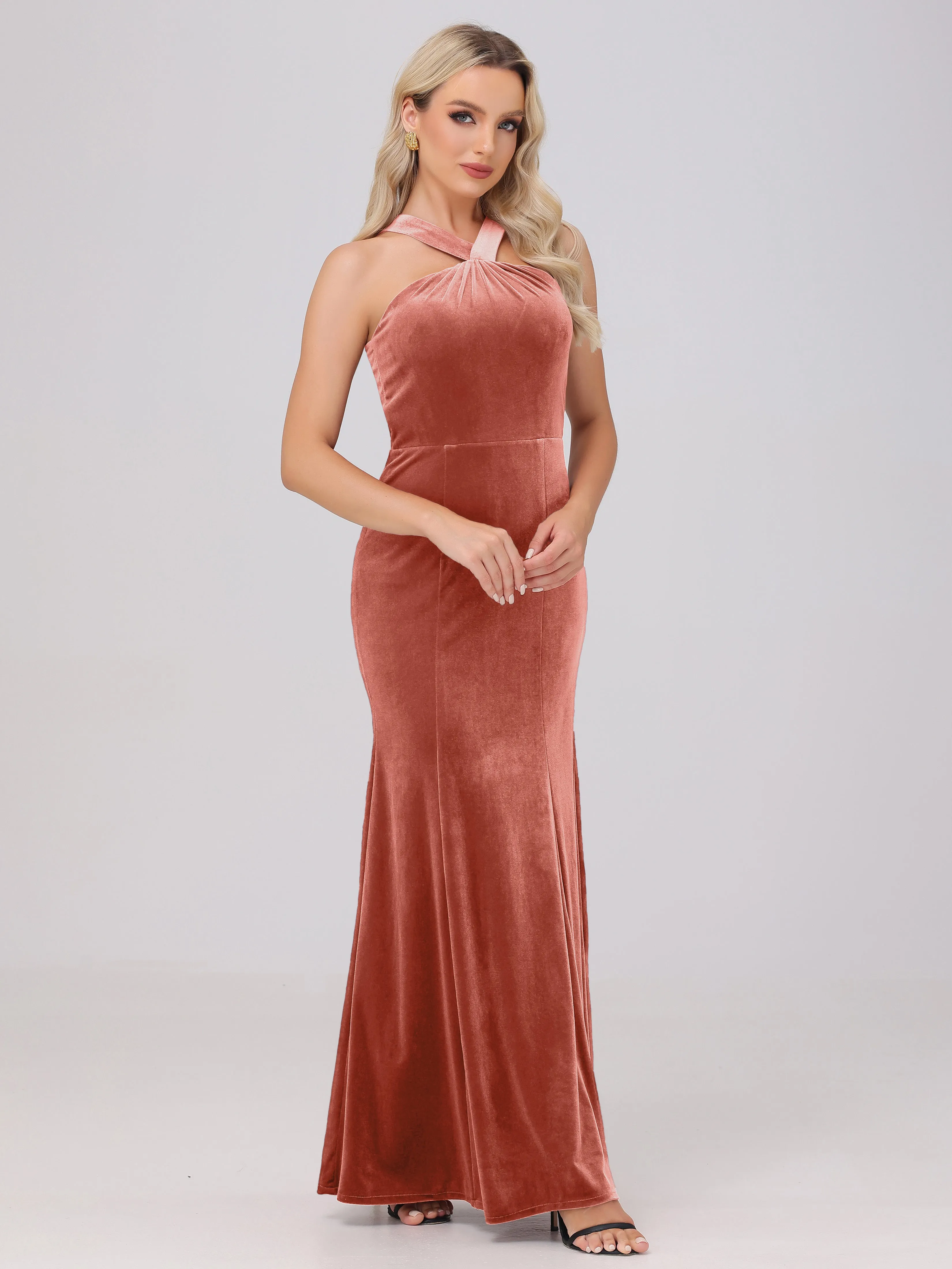 Sheath/Column Sleeveless Long Velvet Bridesmaid Dresses