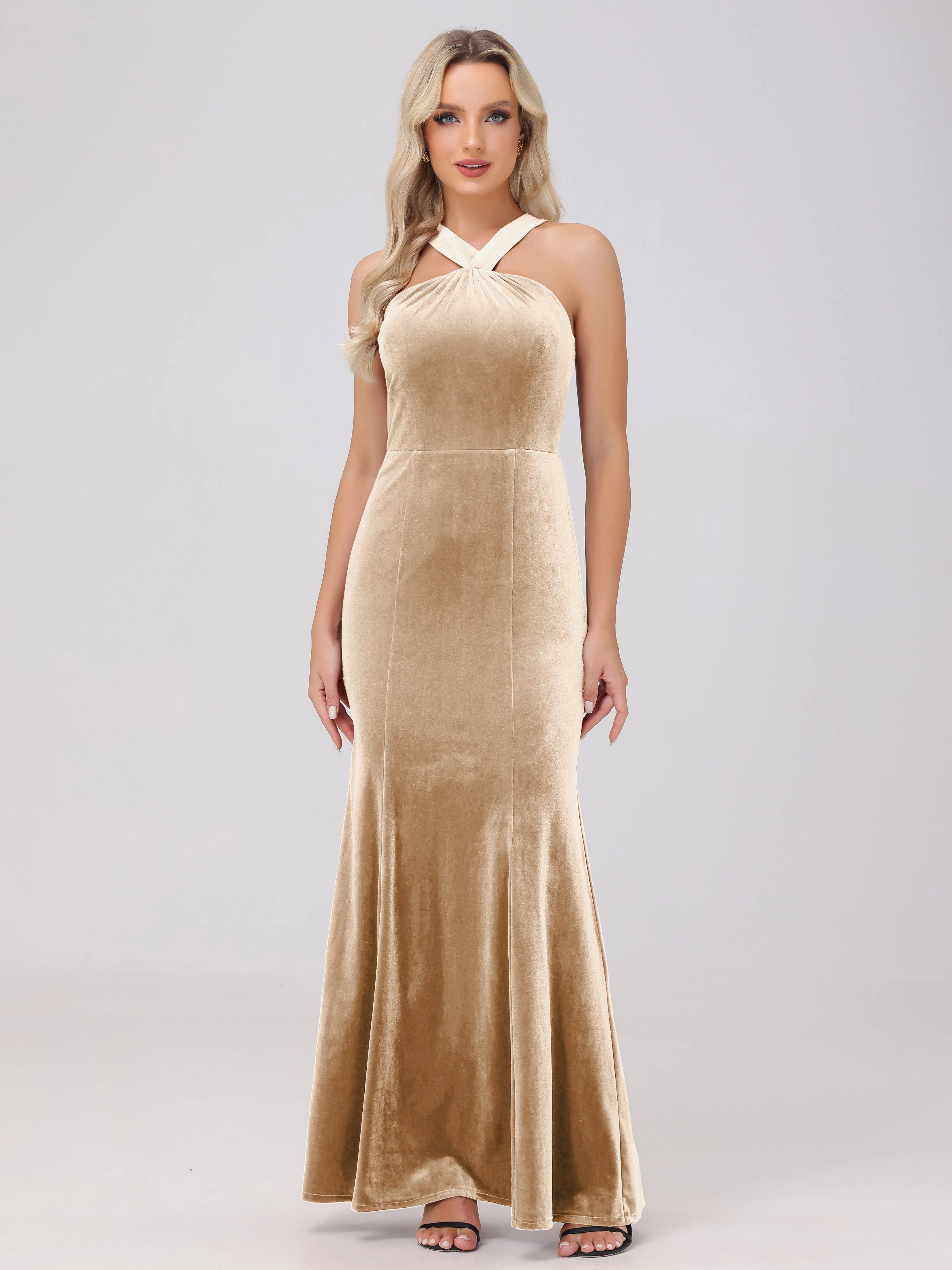 Sheath/Column Sleeveless Long Velvet Bridesmaid Dresses