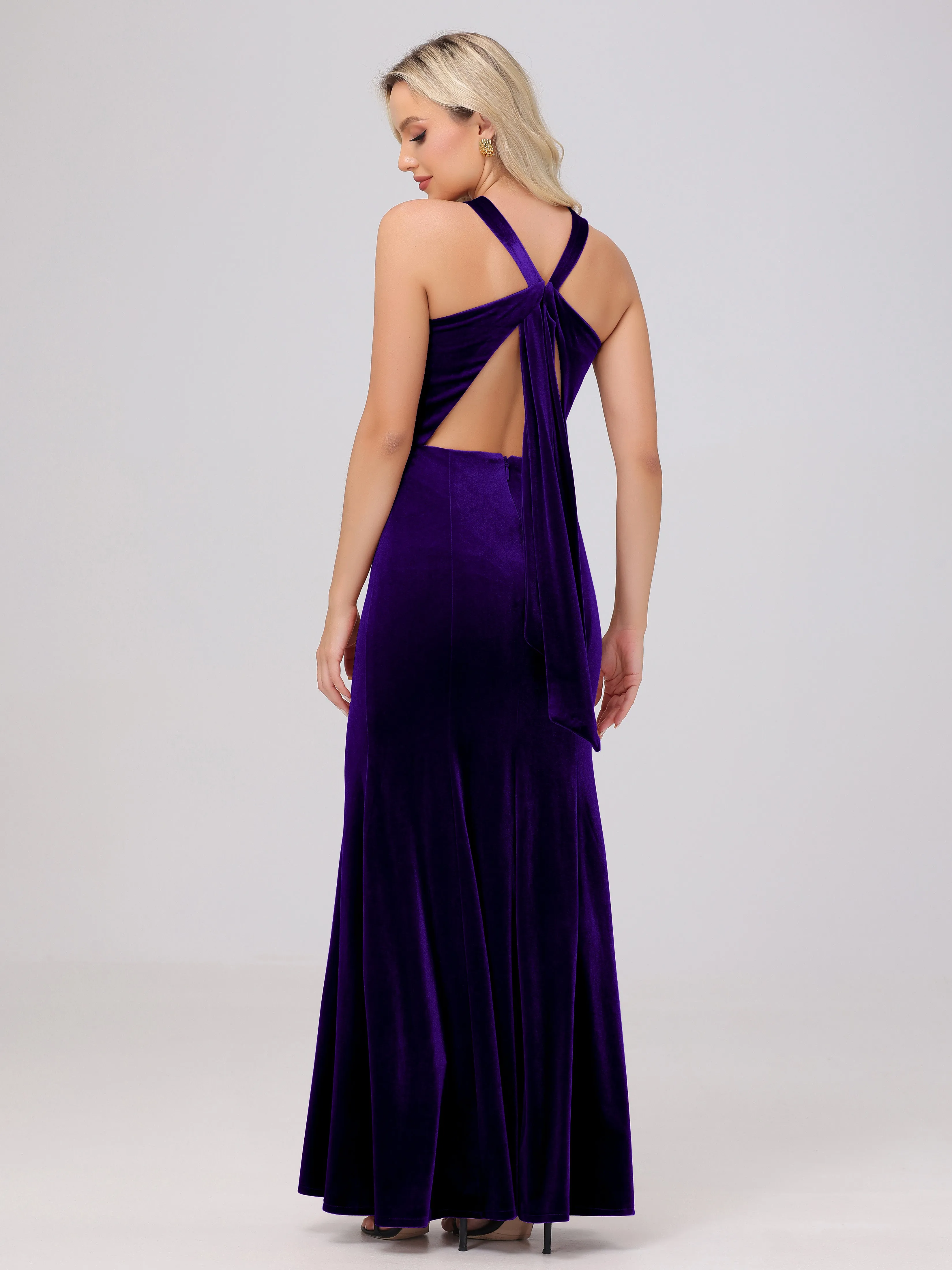 Sheath/Column Sleeveless Long Velvet Bridesmaid Dresses