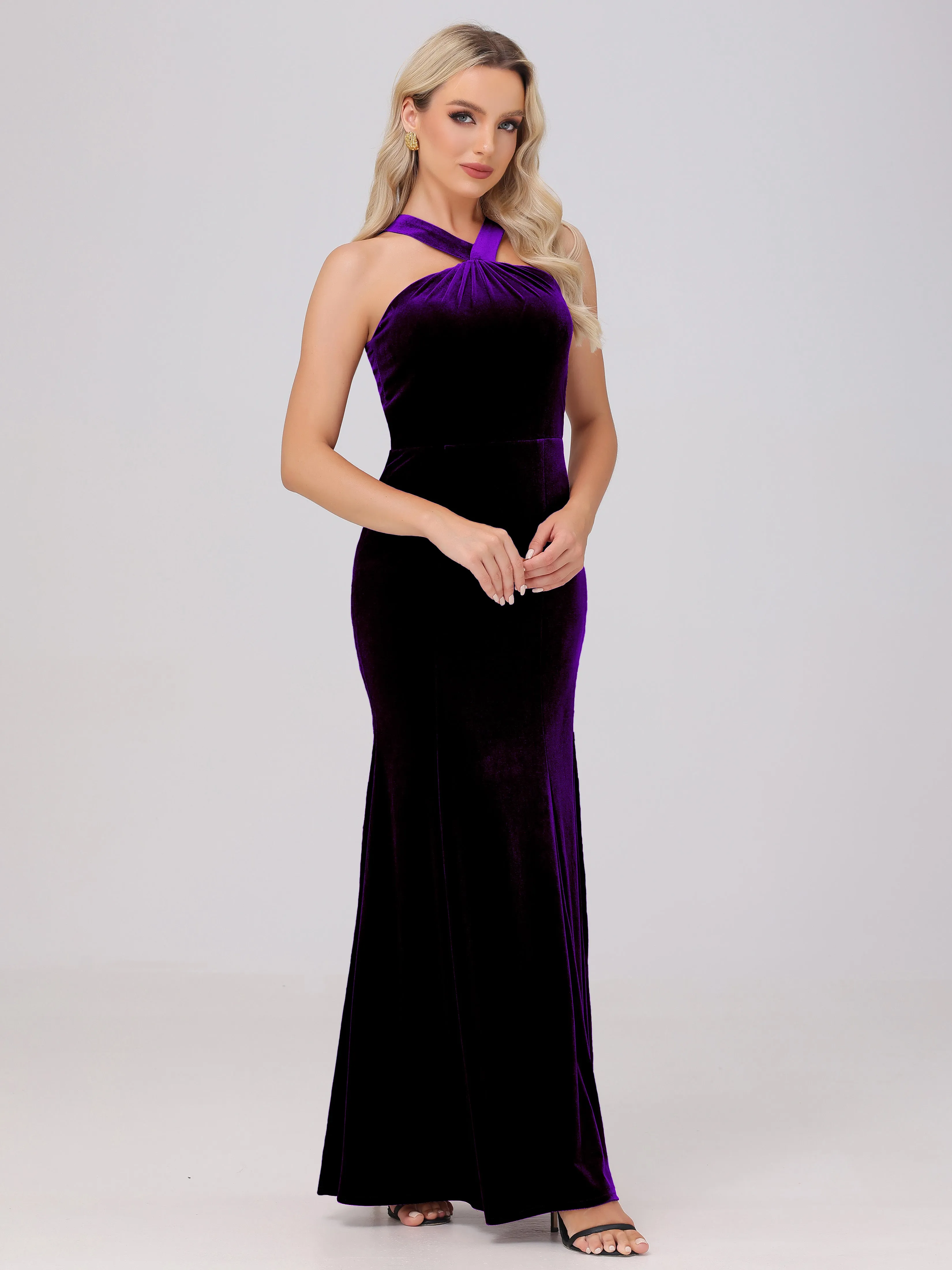 Sheath/Column Sleeveless Long Velvet Bridesmaid Dresses