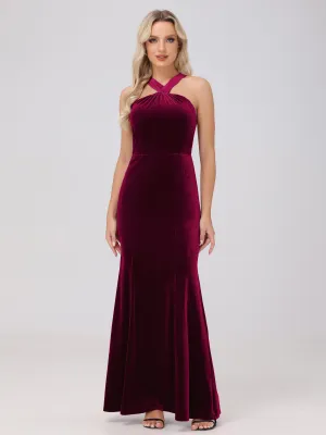 Sheath/Column Sleeveless Long Velvet Bridesmaid Dresses
