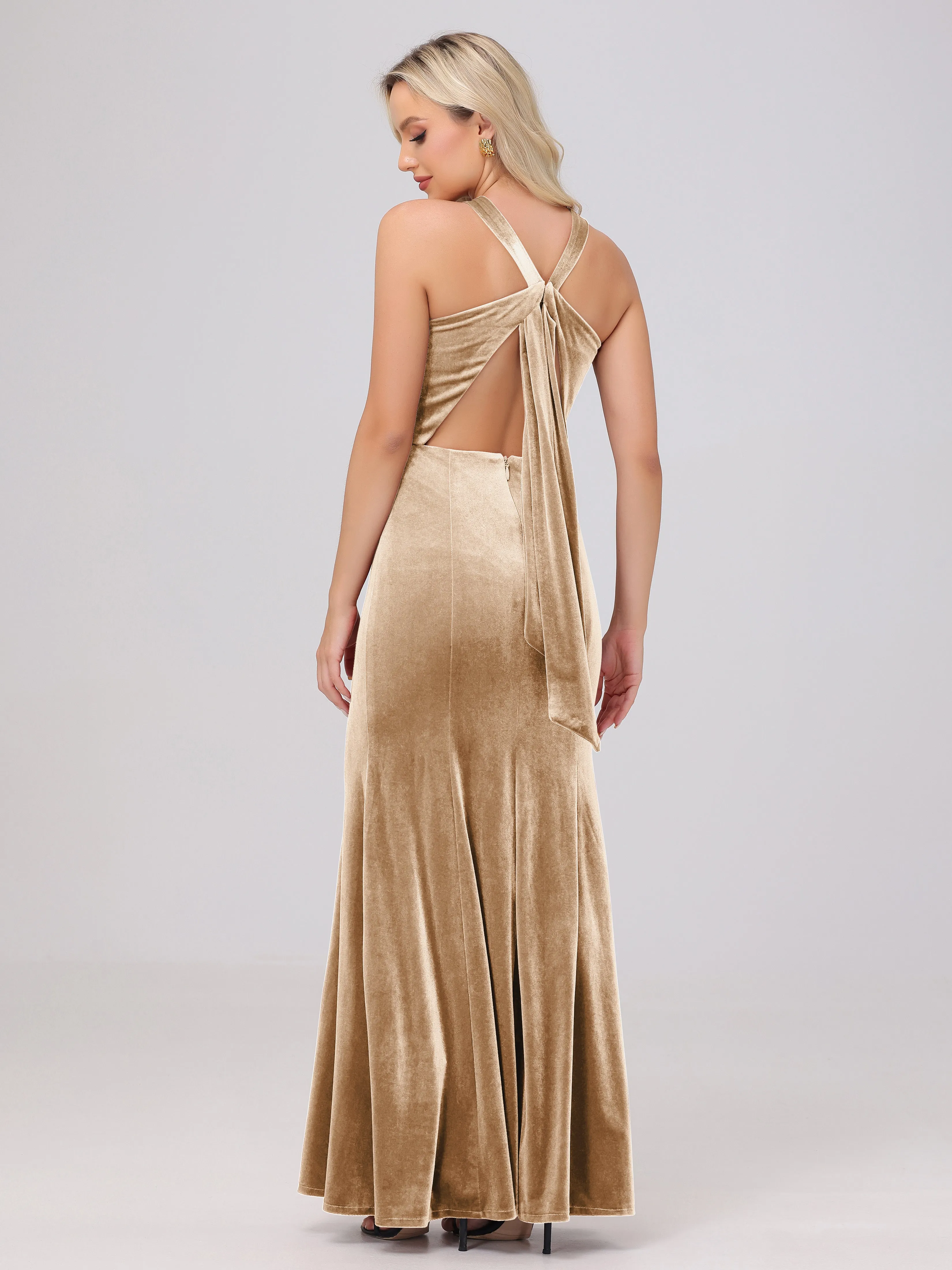 Sheath/Column Sleeveless Long Velvet Bridesmaid Dresses