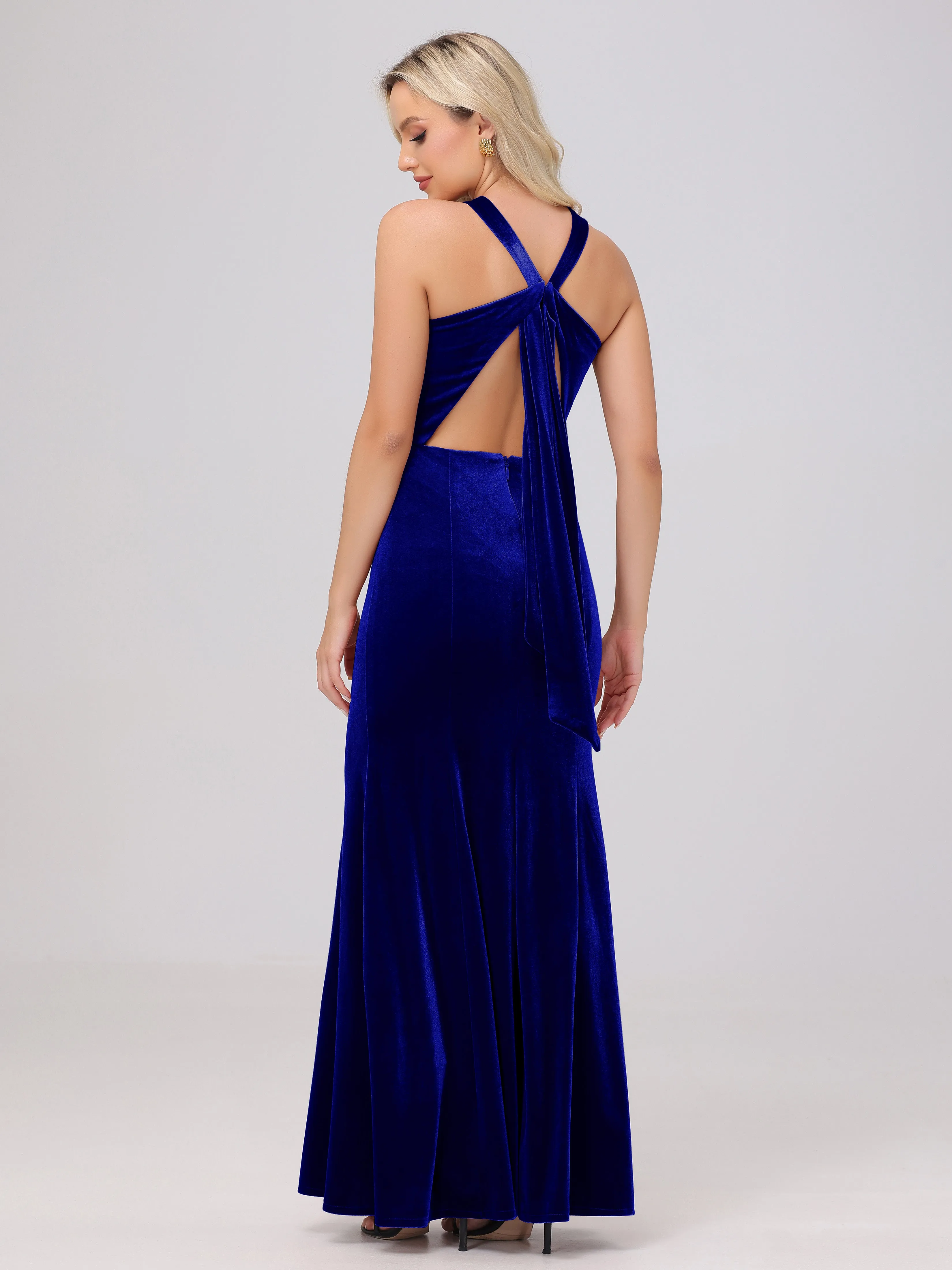 Sheath/Column Sleeveless Long Velvet Bridesmaid Dresses