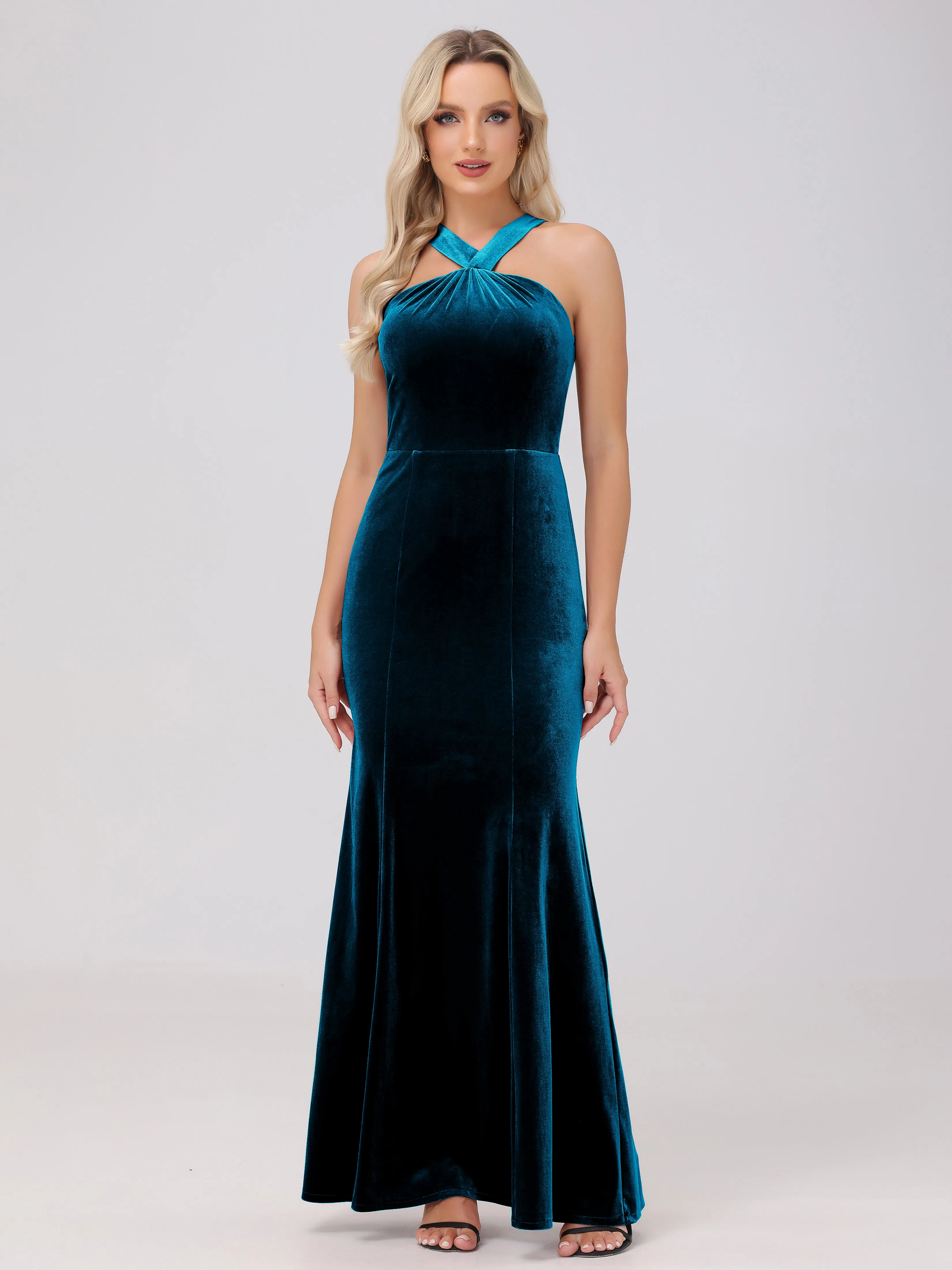 Sheath/Column Sleeveless Long Velvet Bridesmaid Dresses