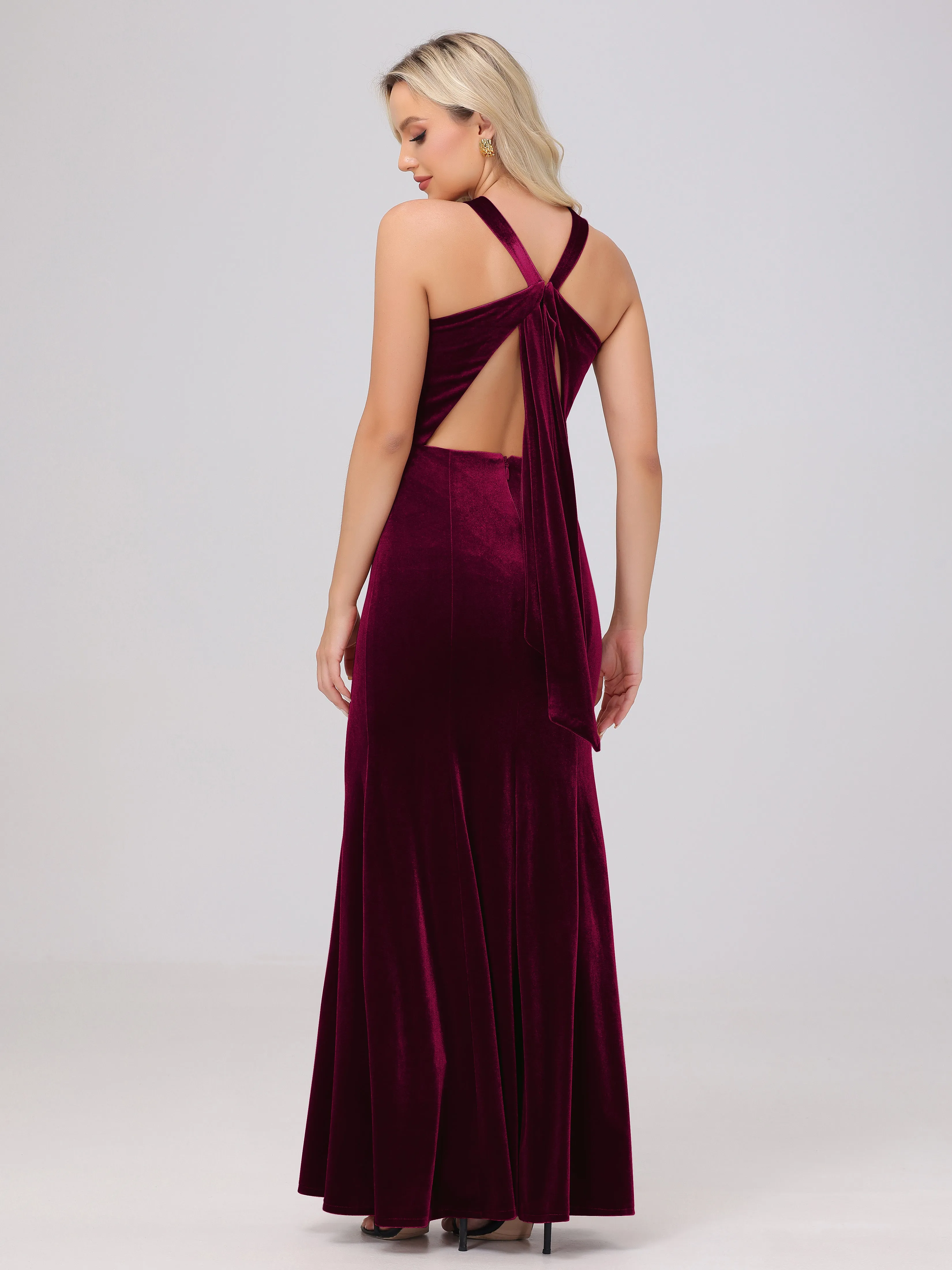 Sheath/Column Sleeveless Long Velvet Bridesmaid Dresses