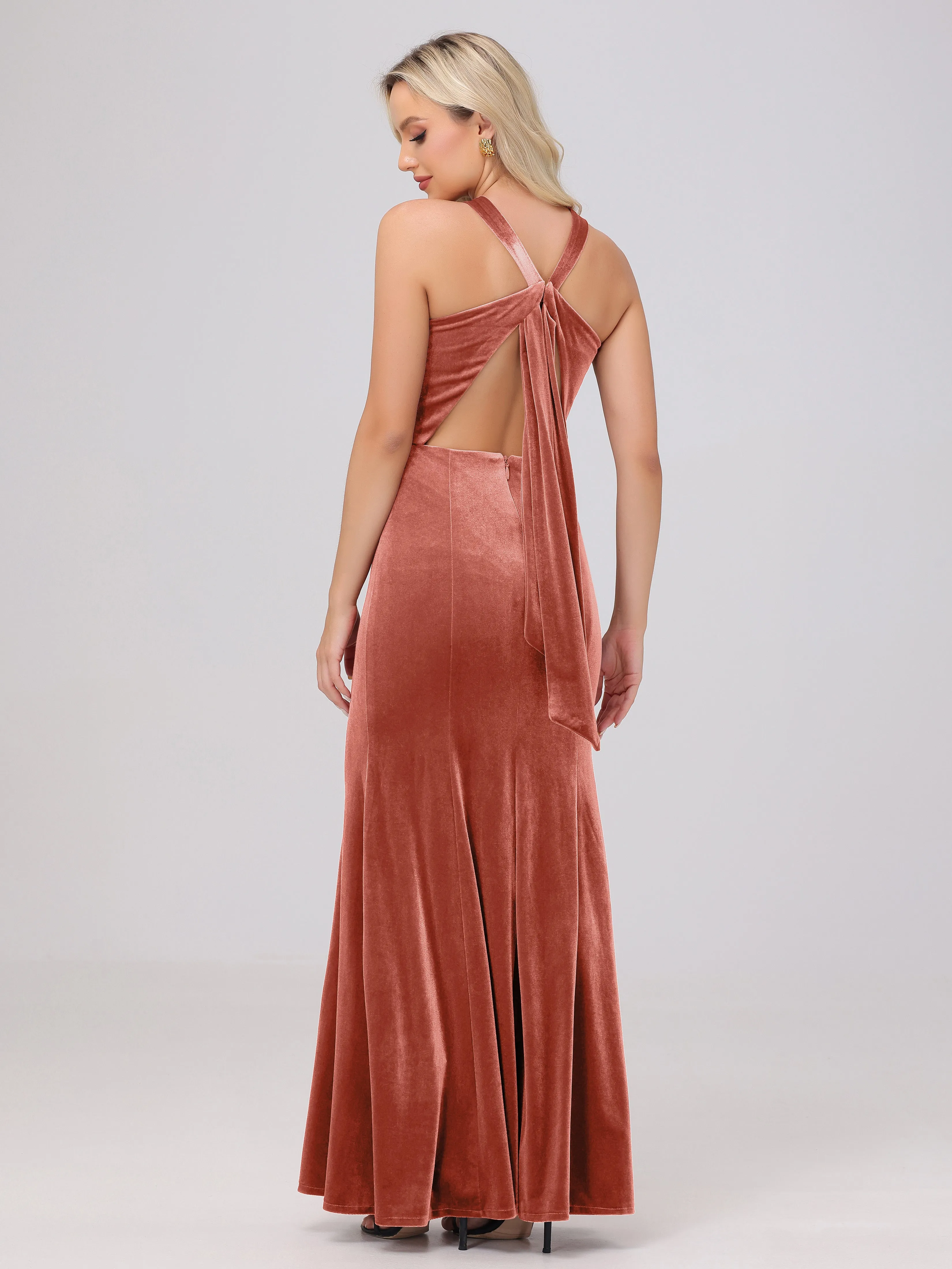 Sheath/Column Sleeveless Long Velvet Bridesmaid Dresses