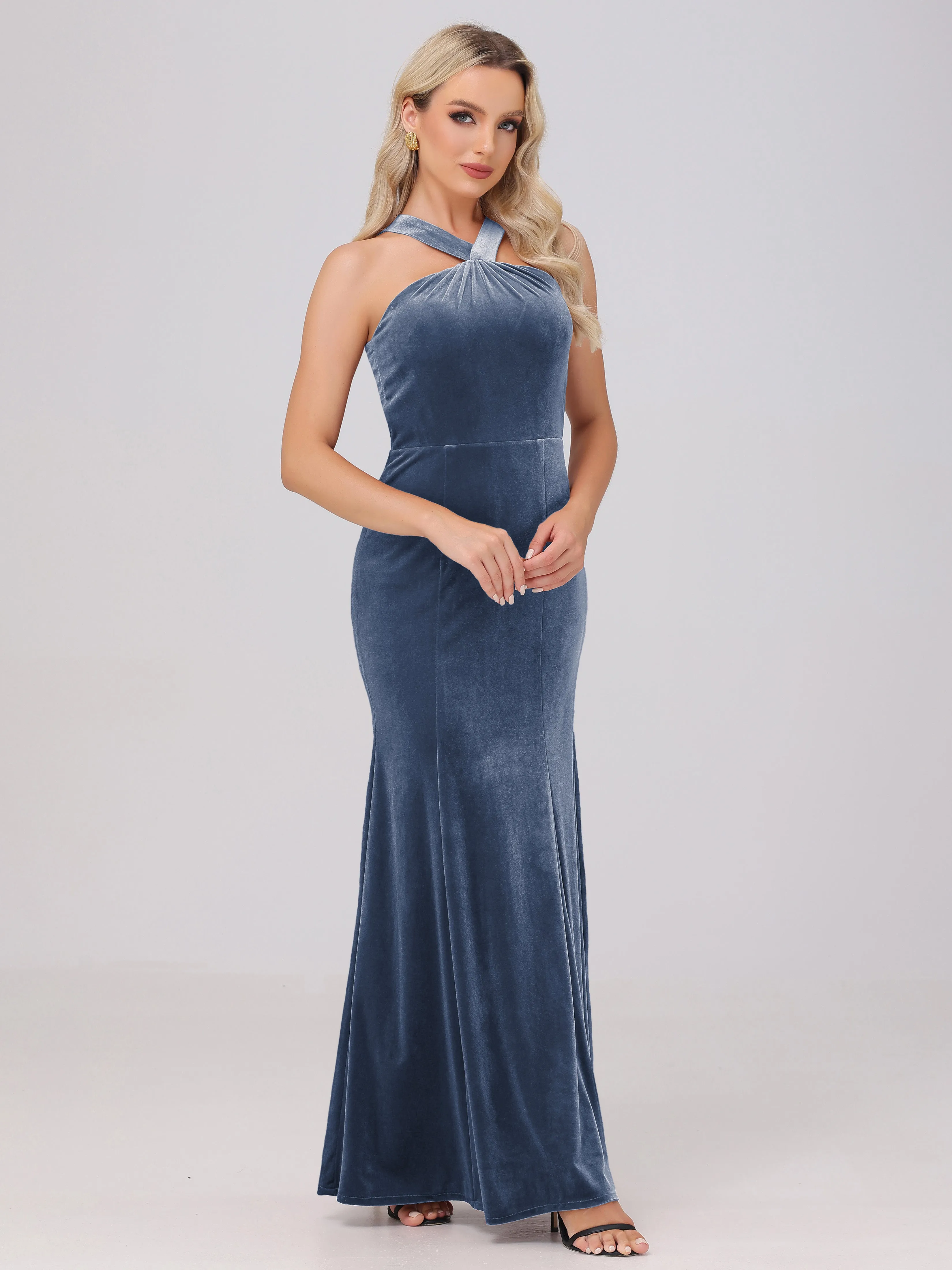 Sheath/Column Sleeveless Long Velvet Bridesmaid Dresses