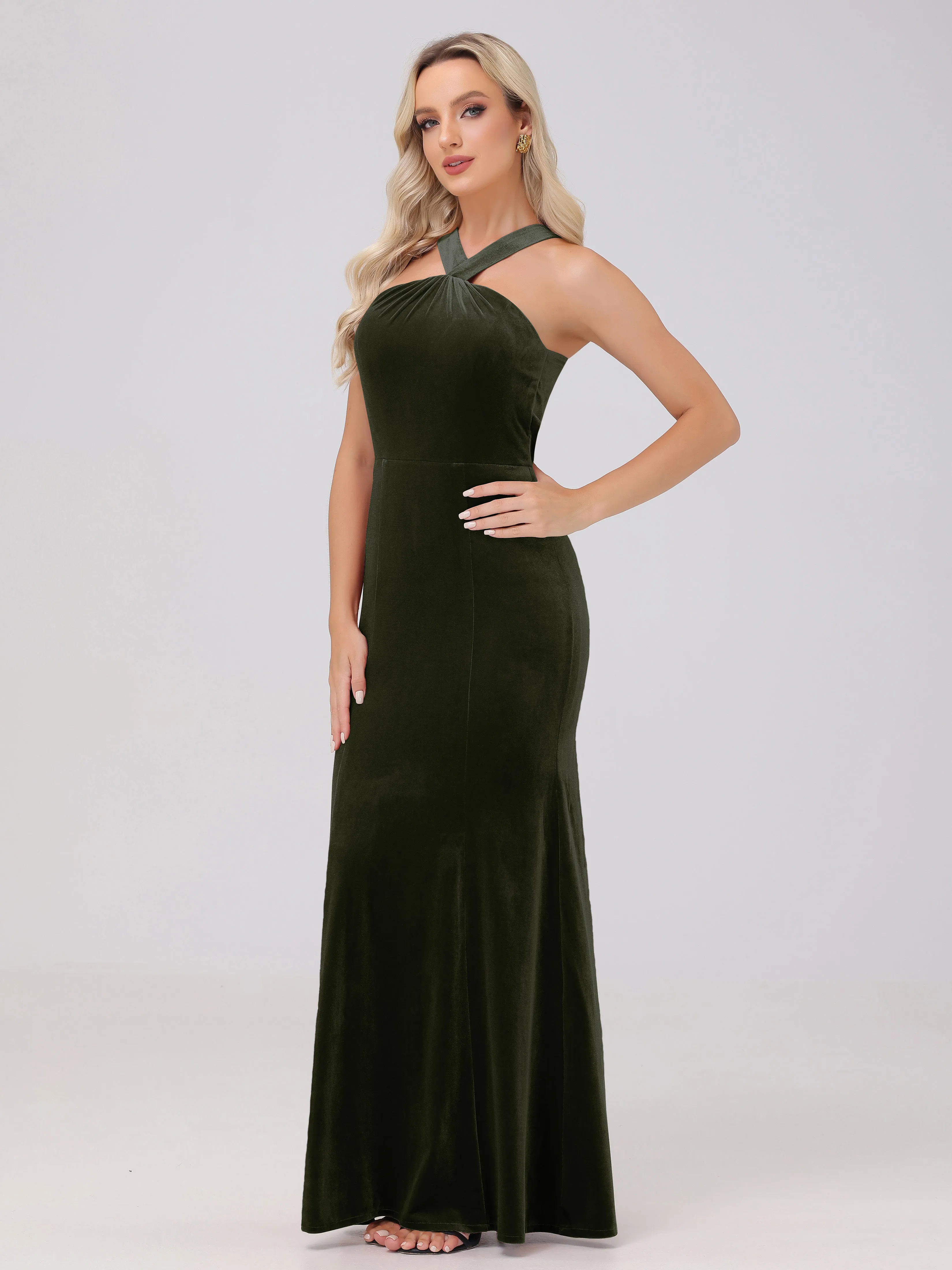 Sheath/Column Sleeveless Long Velvet Bridesmaid Dresses