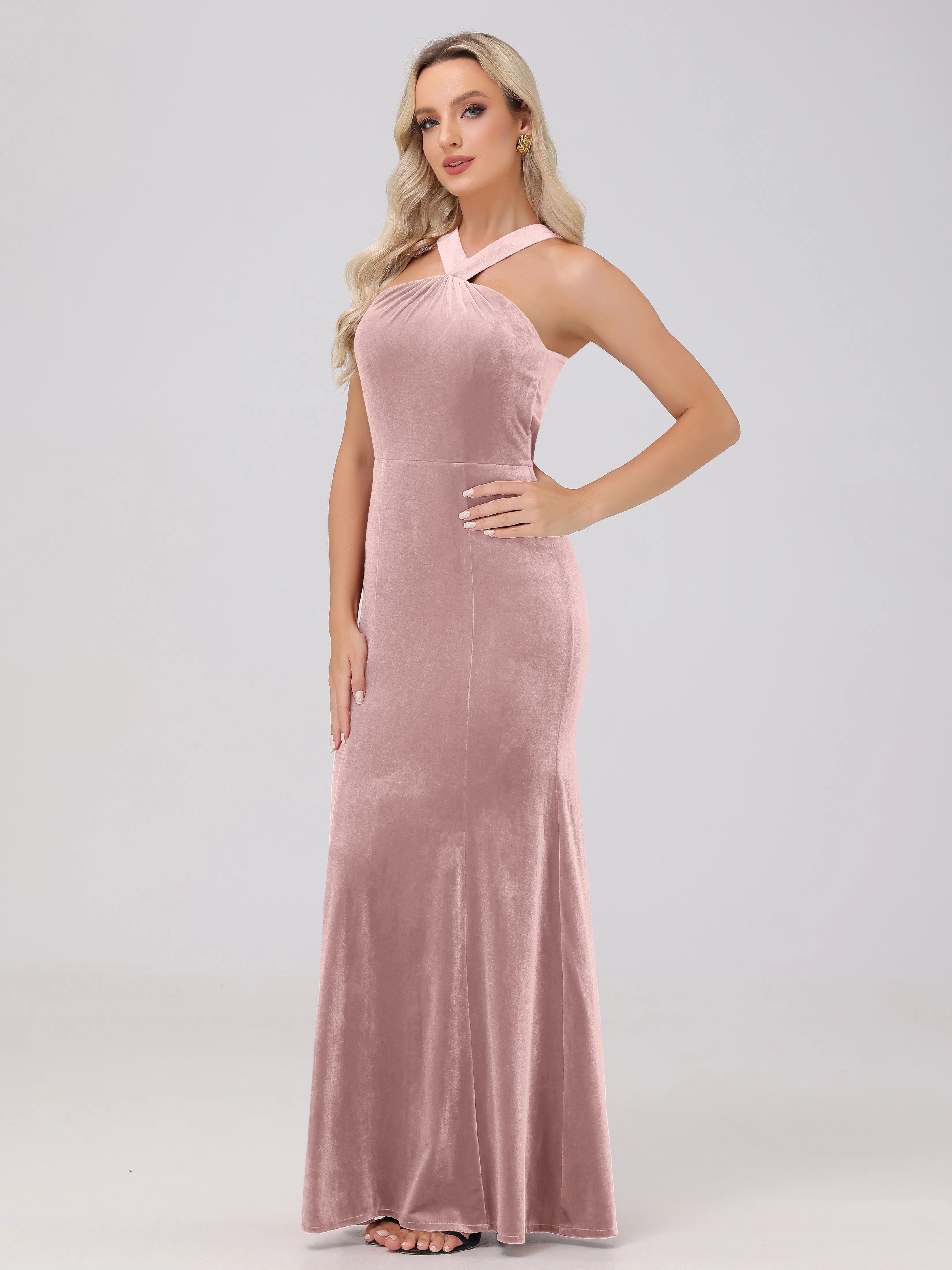 Sheath/Column Sleeveless Long Velvet Bridesmaid Dresses
