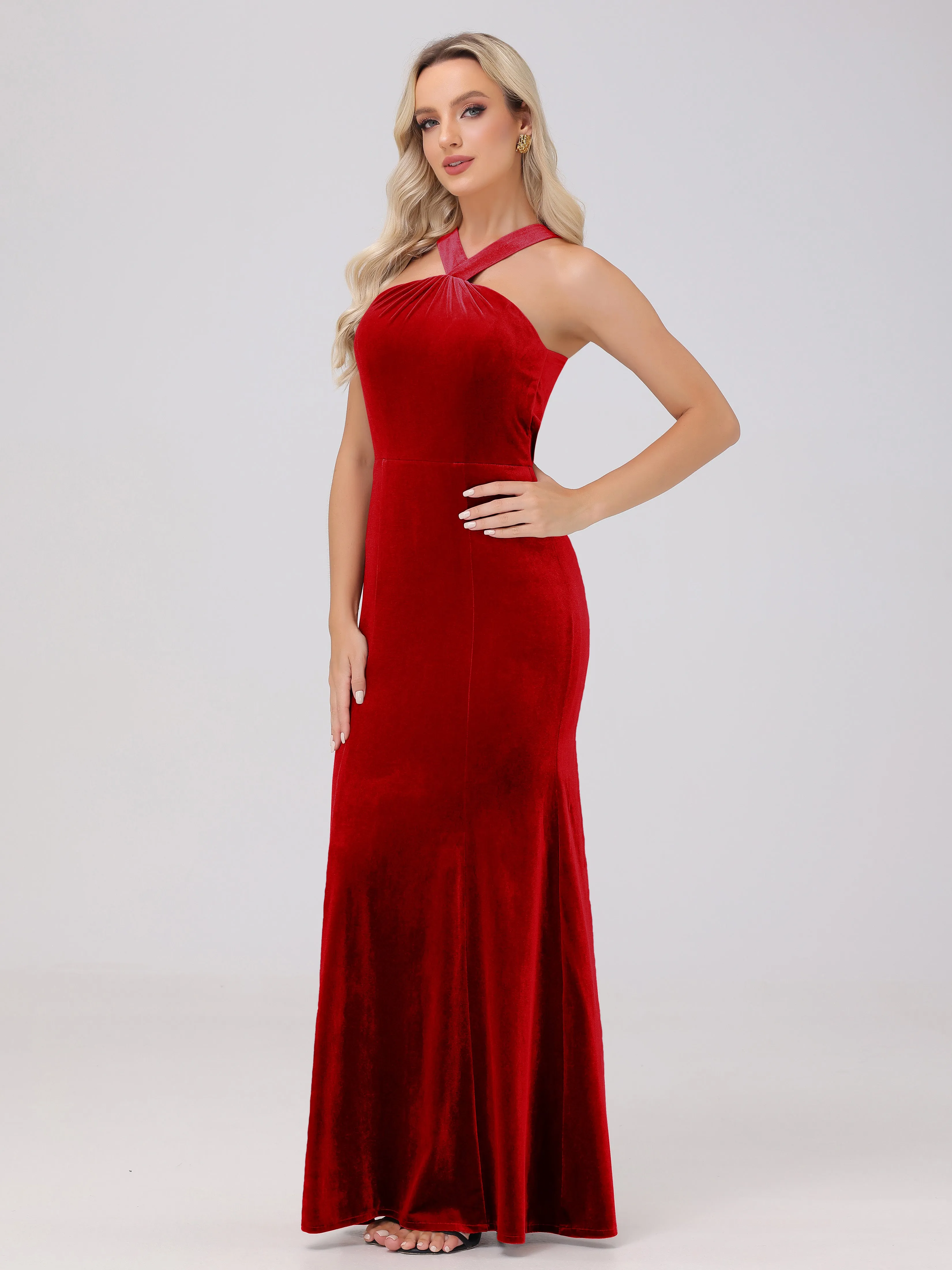 Sheath/Column Sleeveless Long Velvet Bridesmaid Dresses
