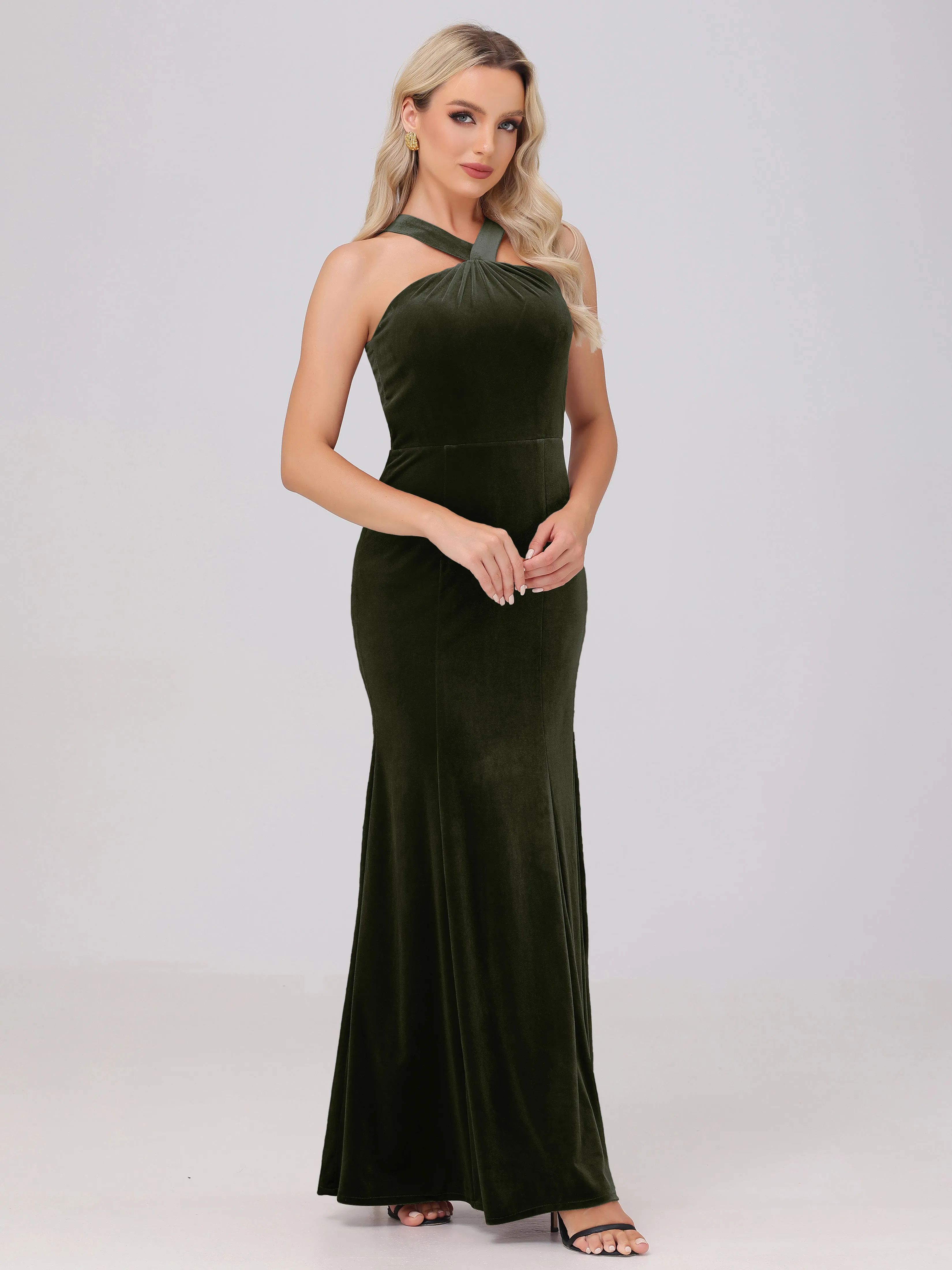 Sheath/Column Sleeveless Long Velvet Bridesmaid Dresses