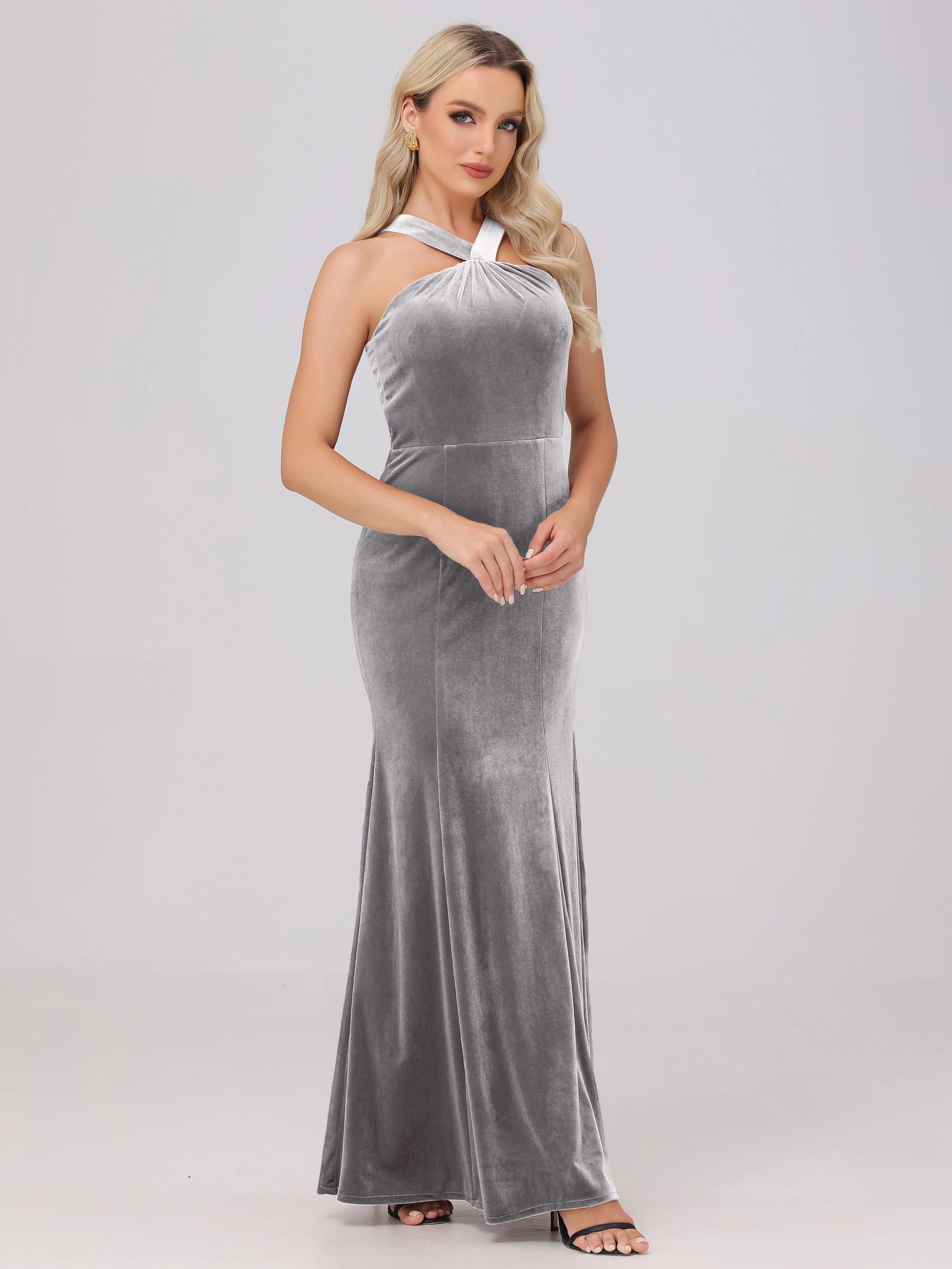 Sheath/Column Sleeveless Long Velvet Bridesmaid Dresses