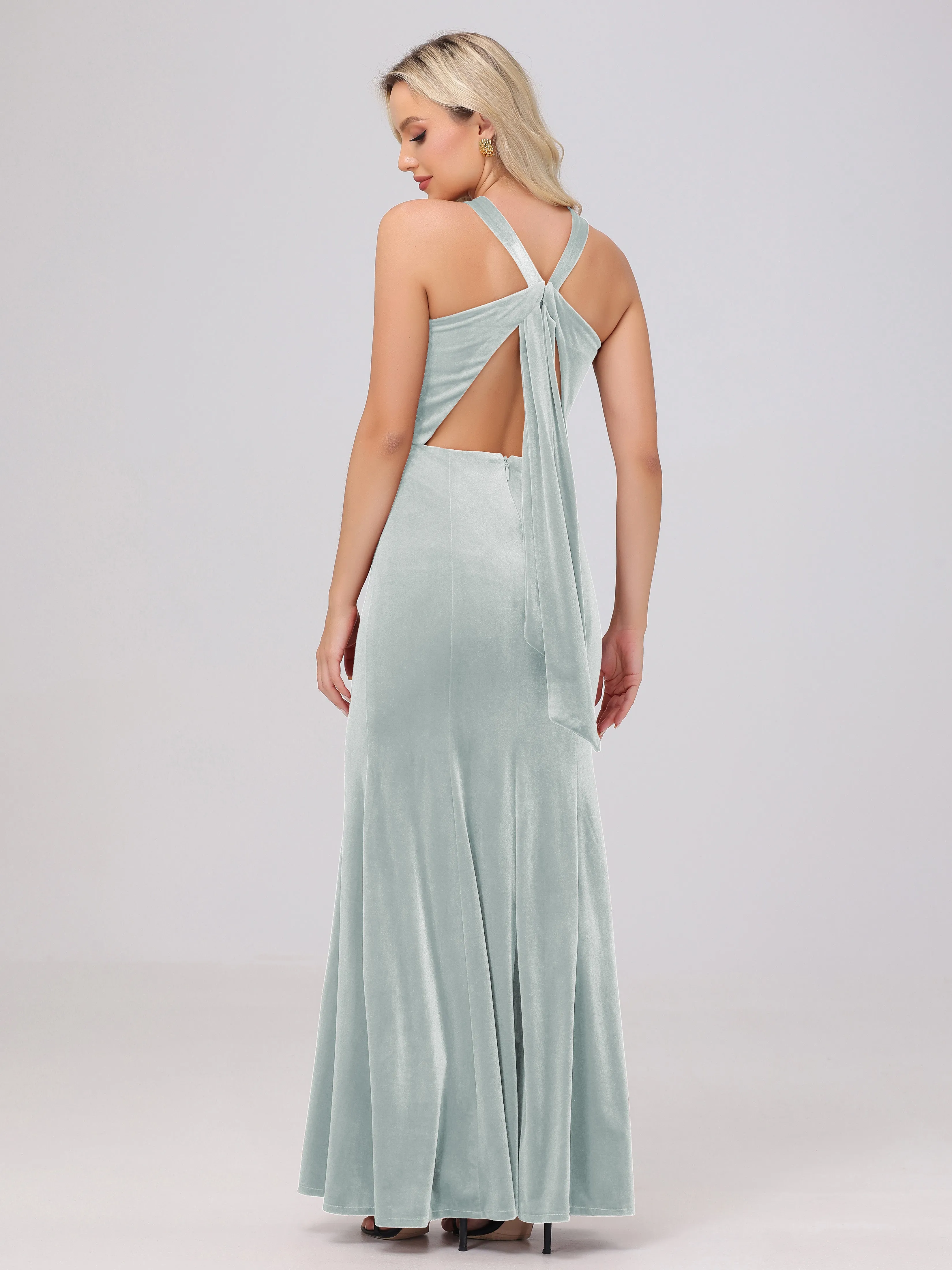 Sheath/Column Sleeveless Long Velvet Bridesmaid Dresses