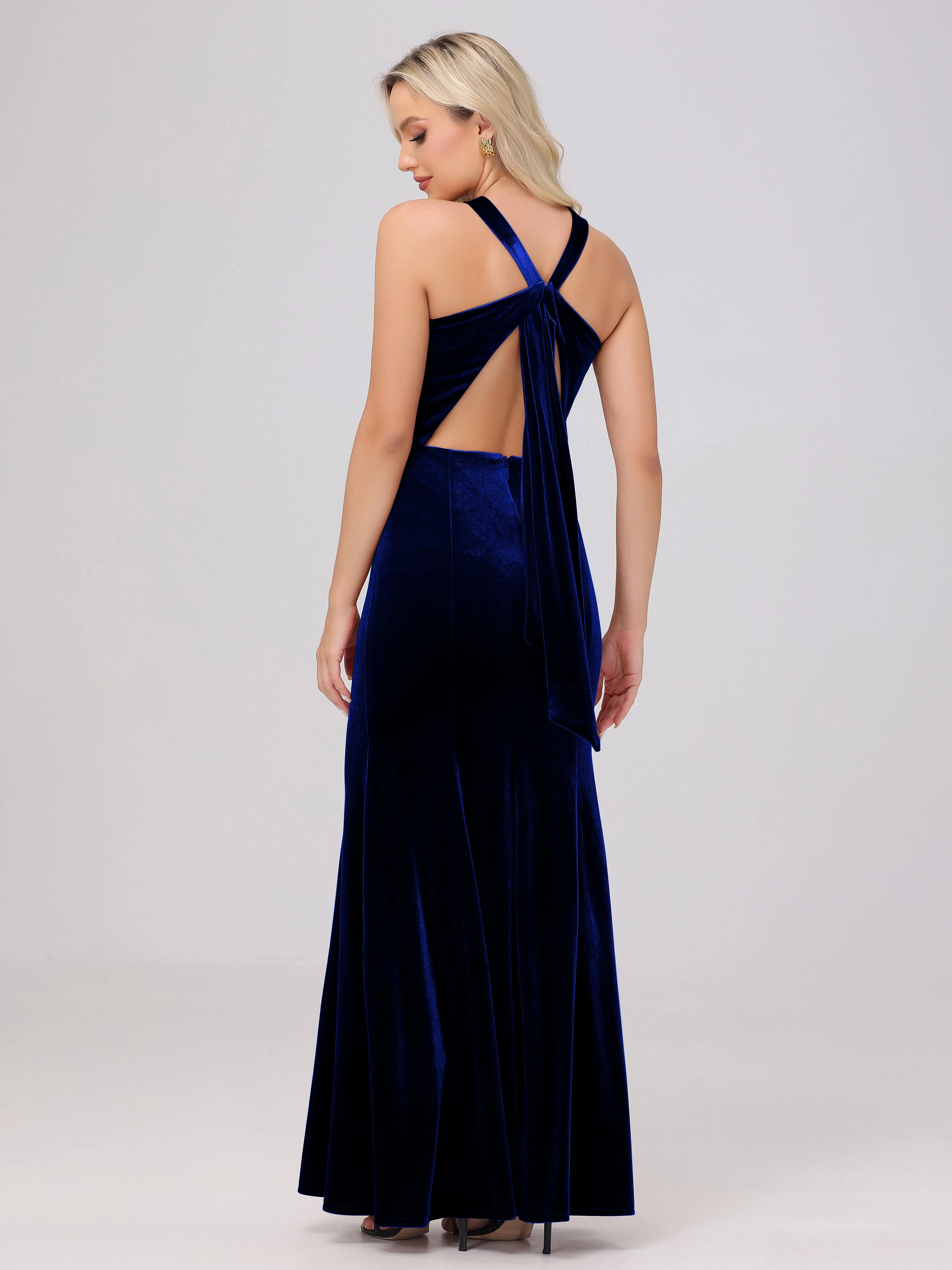 Sheath/Column Sleeveless Long Velvet Bridesmaid Dresses