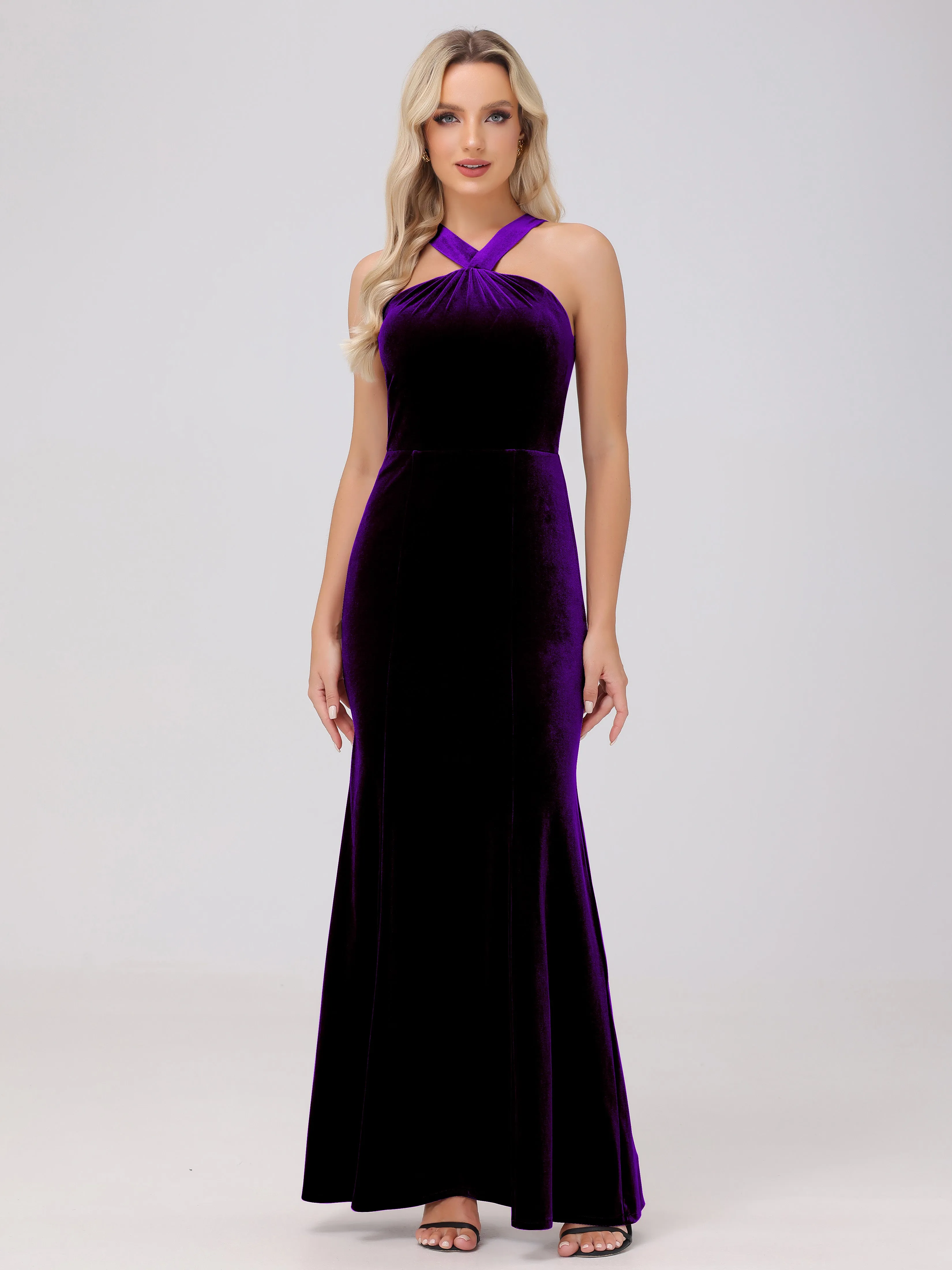 Sheath/Column Sleeveless Long Velvet Bridesmaid Dresses