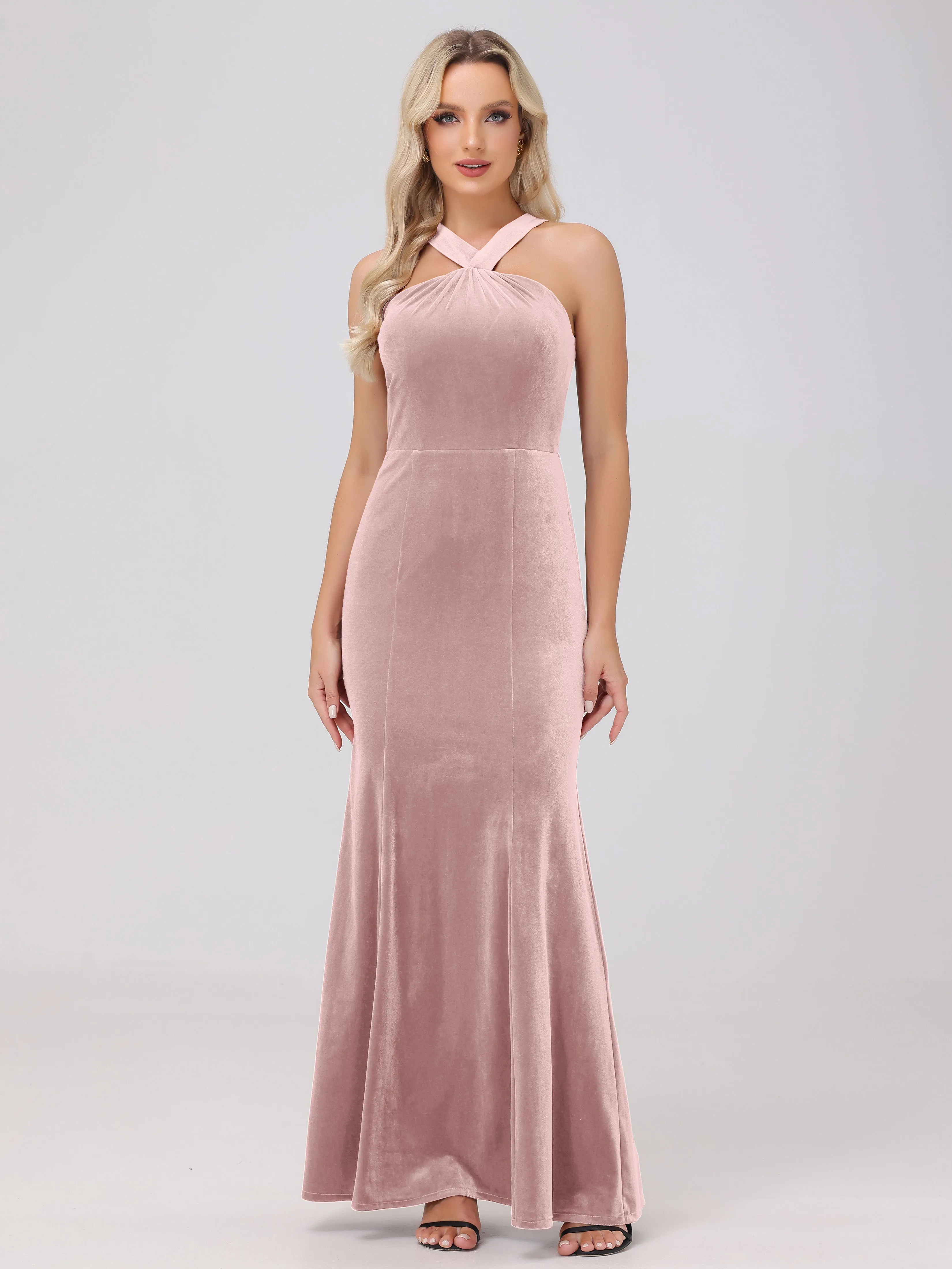 Sheath/Column Sleeveless Long Velvet Bridesmaid Dresses