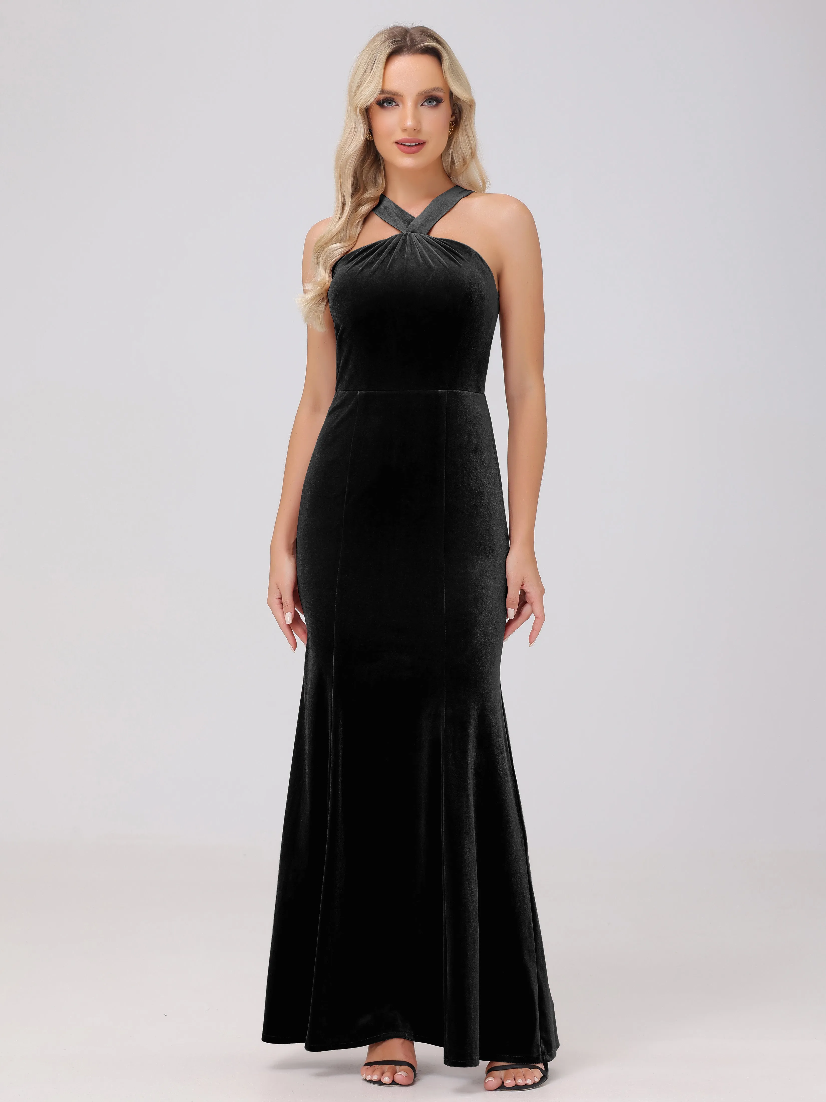 Sheath/Column Sleeveless Long Velvet Bridesmaid Dresses