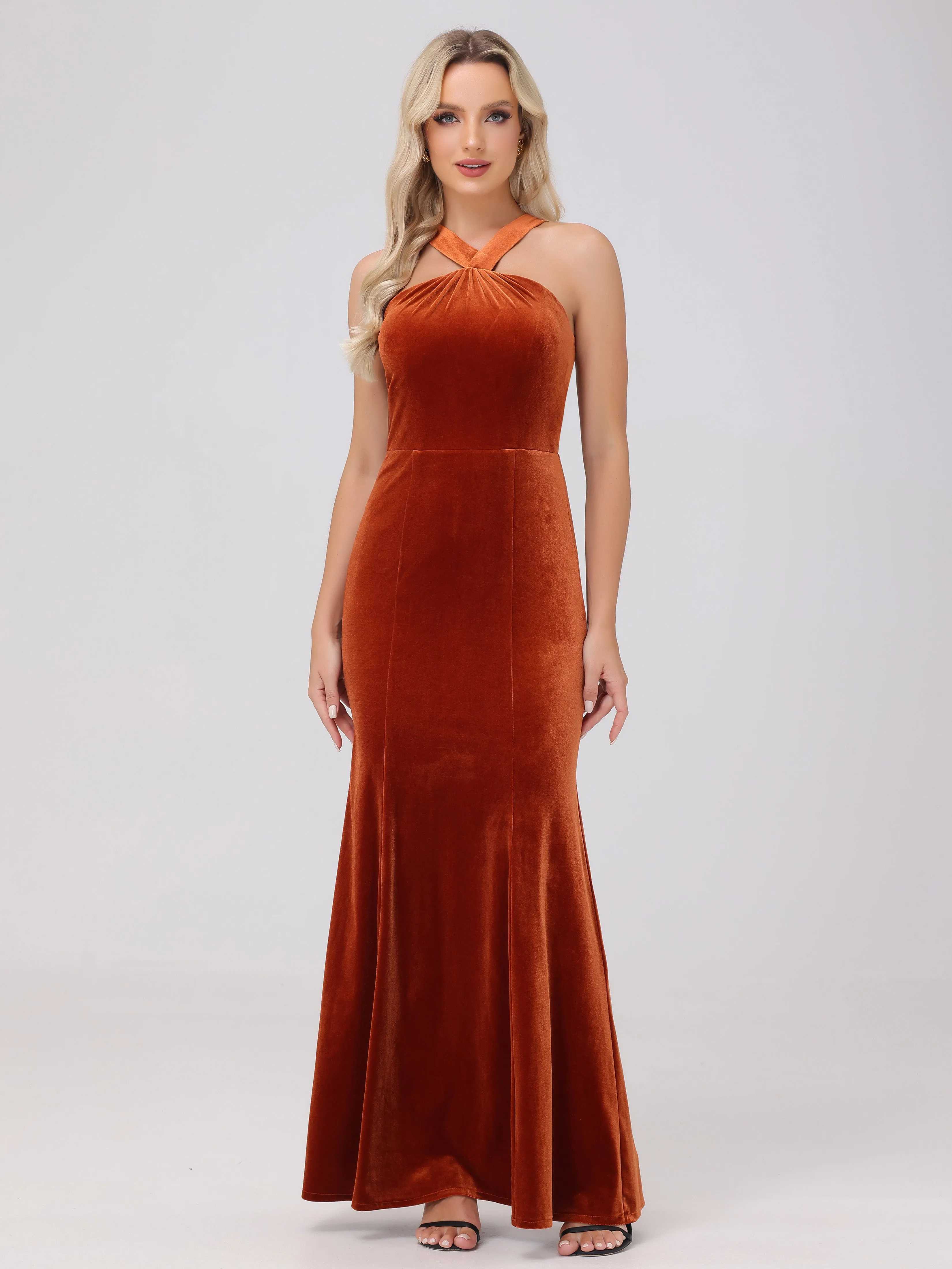 Sheath/Column Sleeveless Long Velvet Bridesmaid Dresses