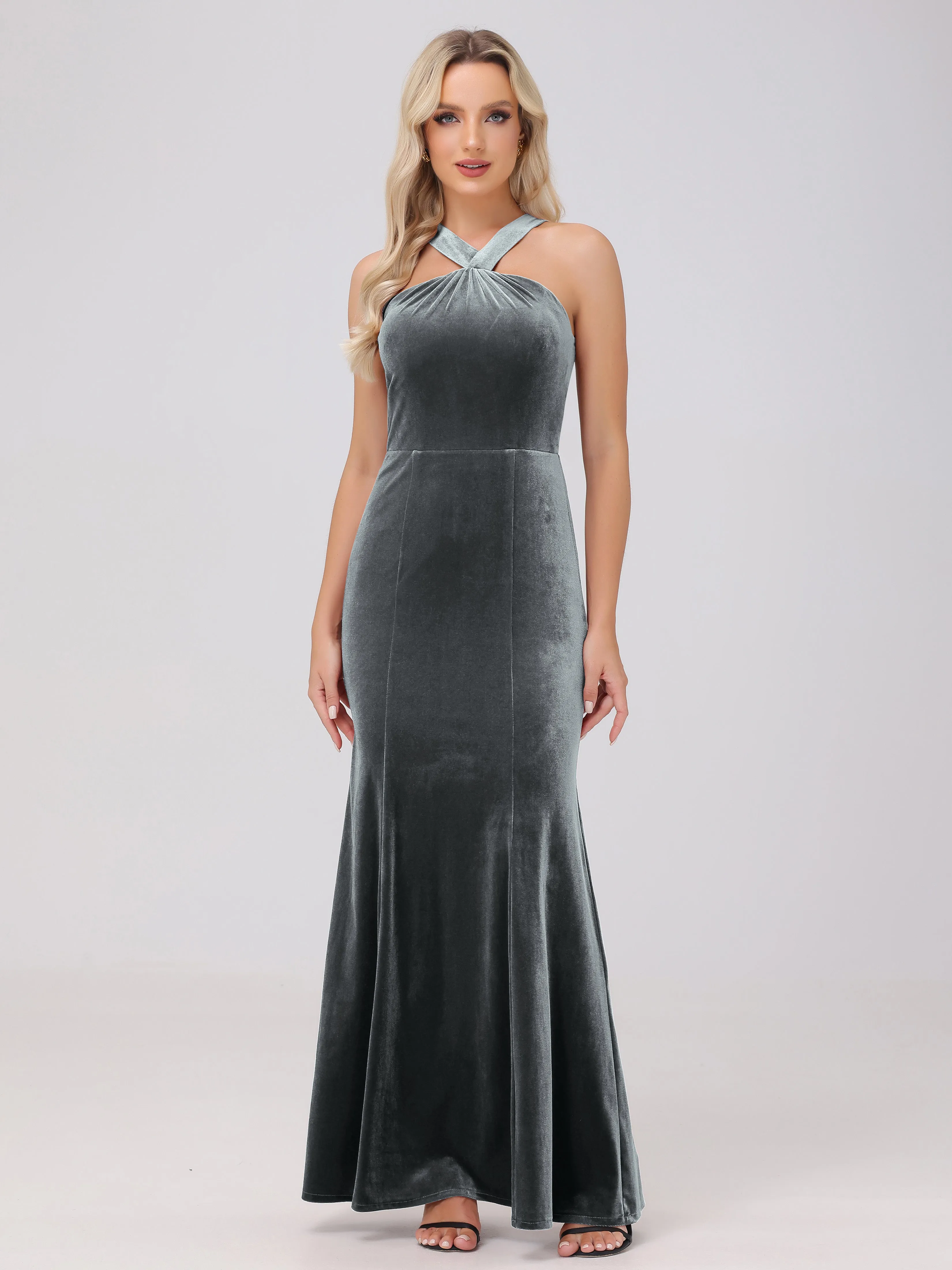 Sheath/Column Sleeveless Long Velvet Bridesmaid Dresses