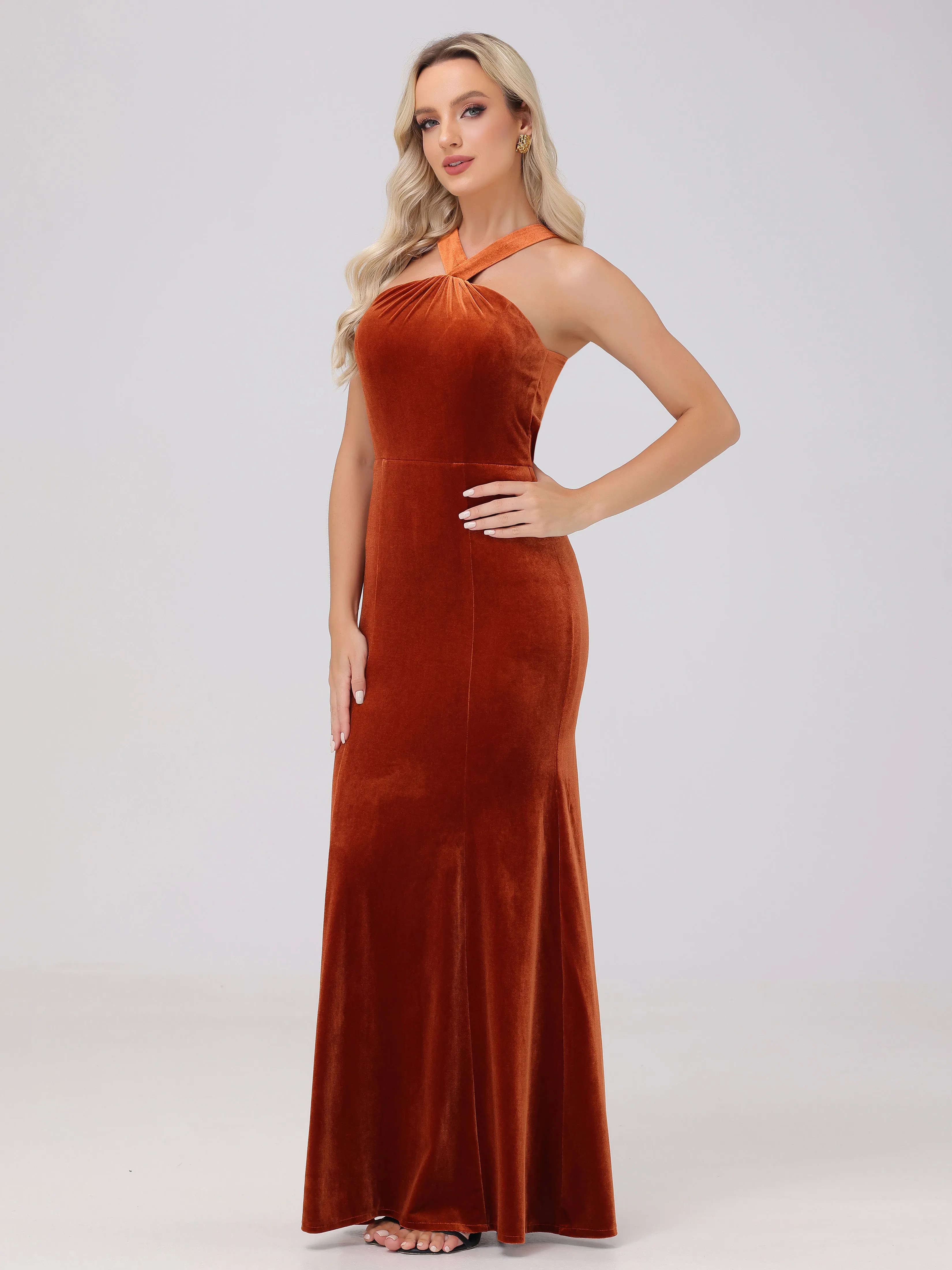 Sheath/Column Sleeveless Long Velvet Bridesmaid Dresses