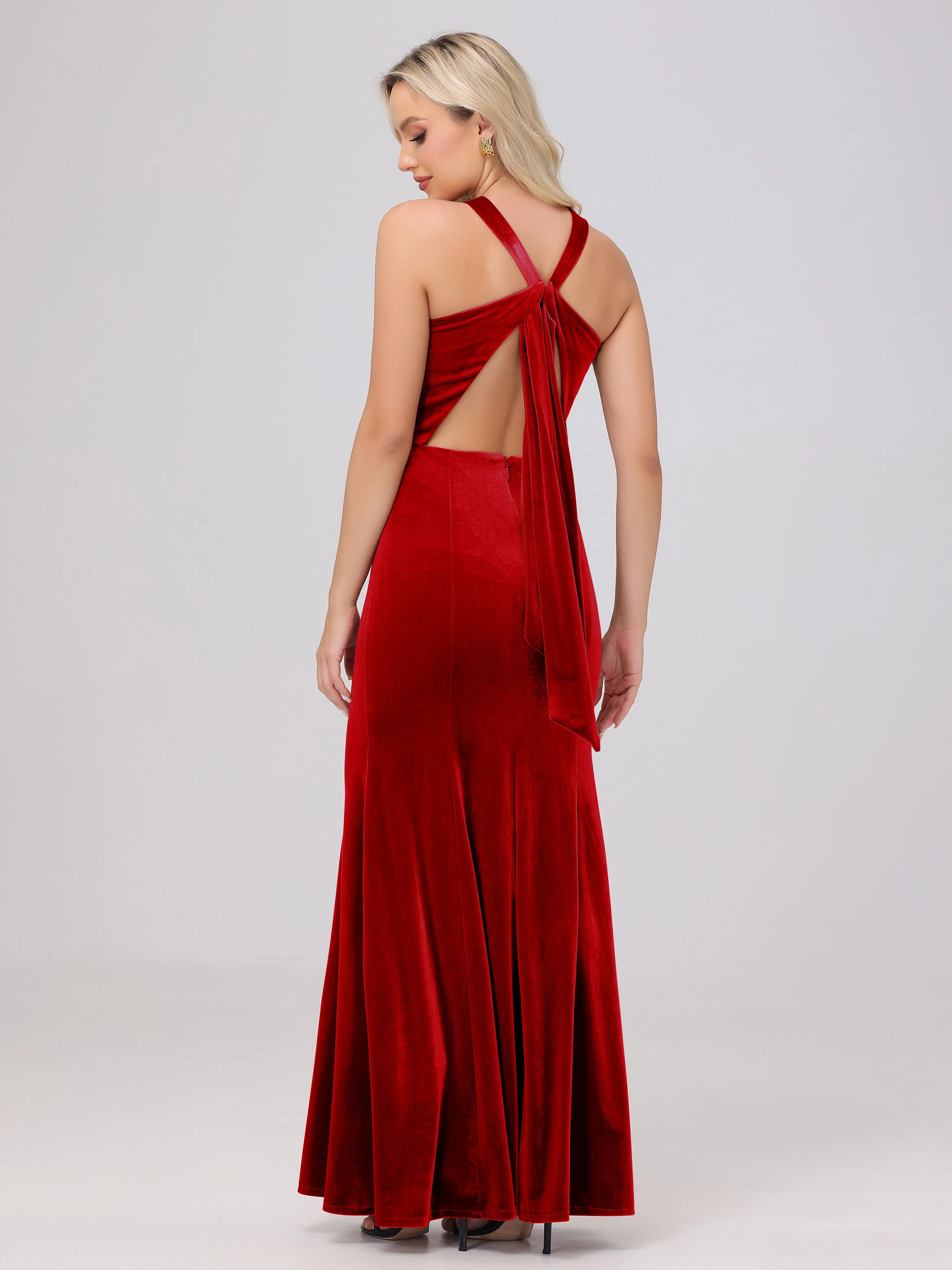 Sheath/Column Sleeveless Long Velvet Bridesmaid Dresses