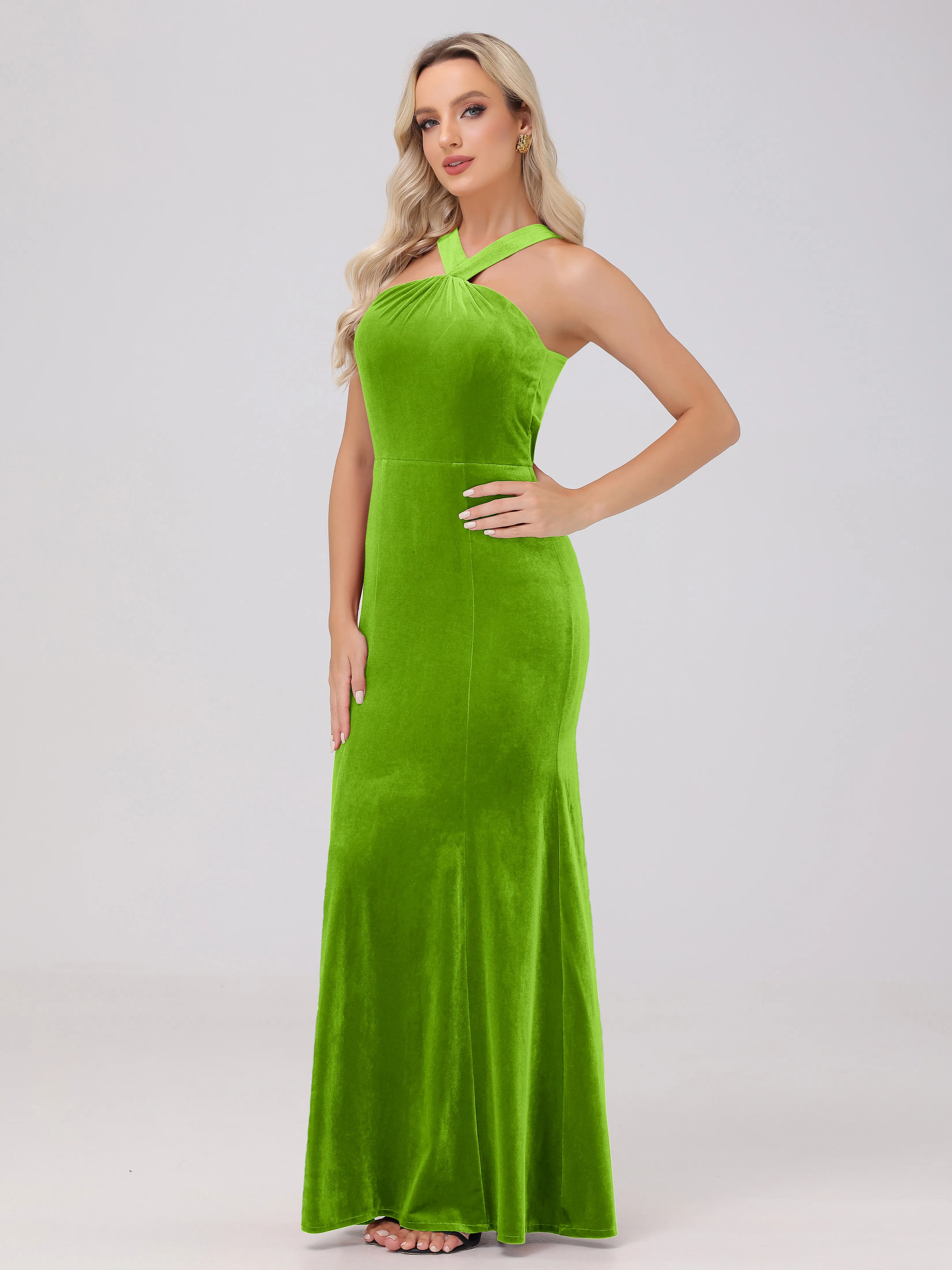 Sheath/Column Sleeveless Long Velvet Bridesmaid Dresses
