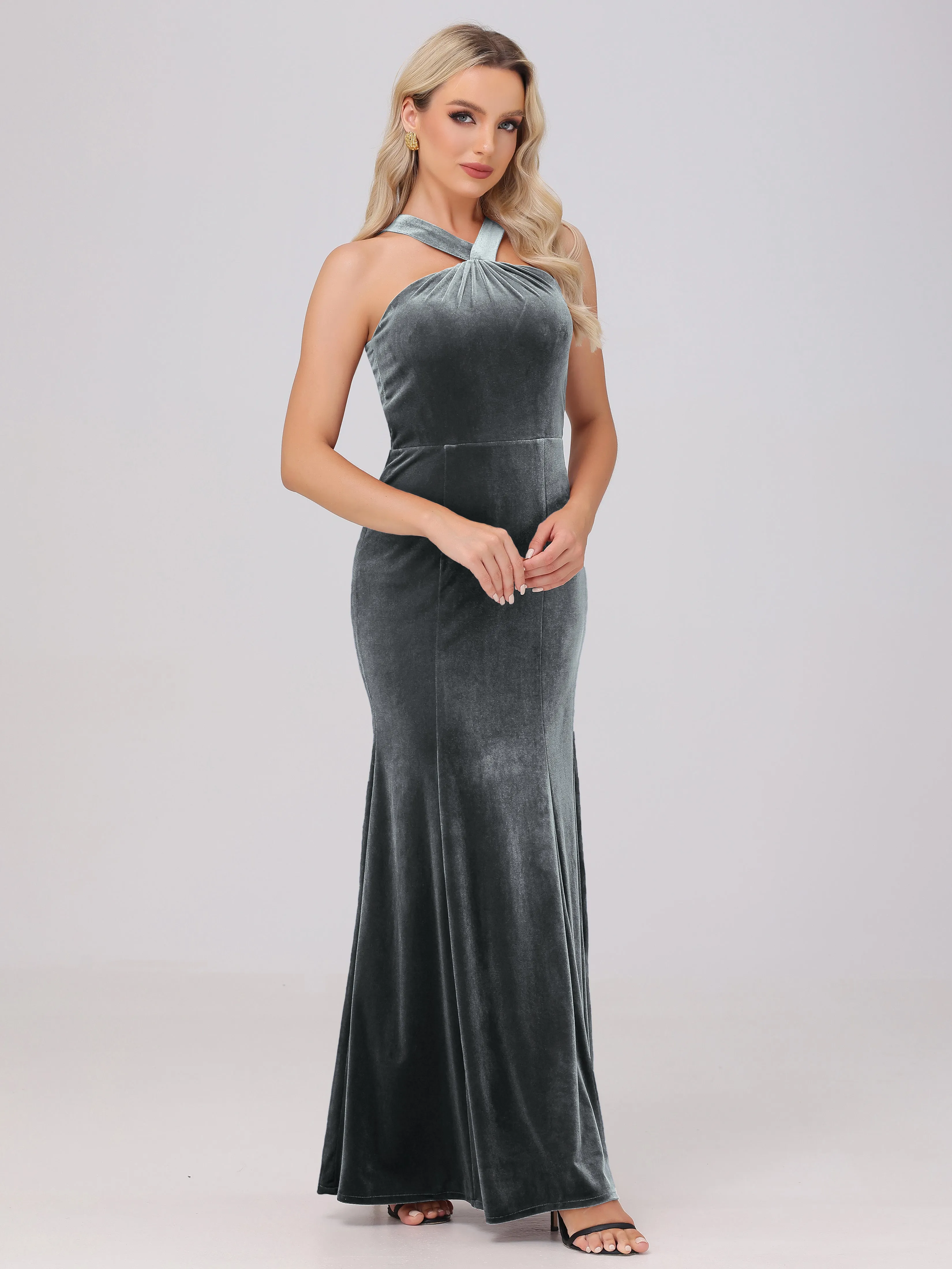 Sheath/Column Sleeveless Long Velvet Bridesmaid Dresses